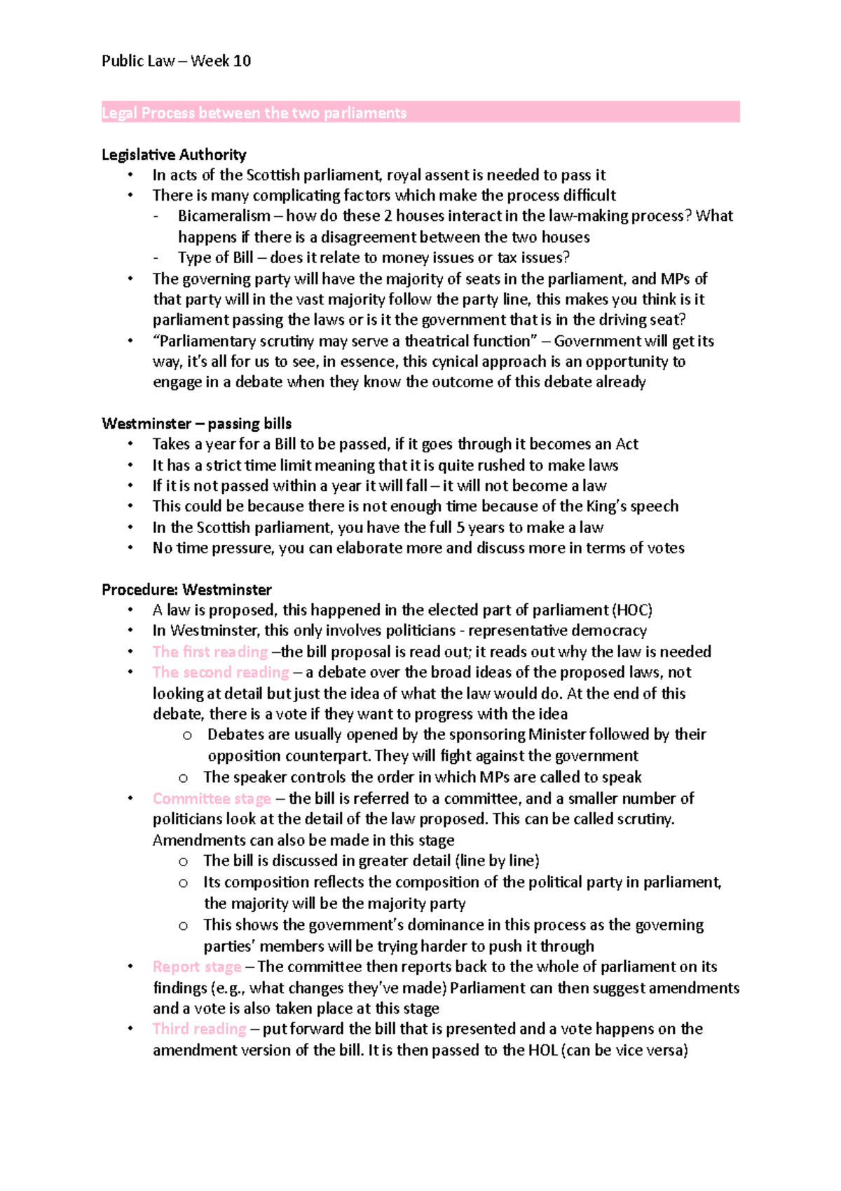 Legal Process - Notes from lecture, included cases and examples - Legal ...