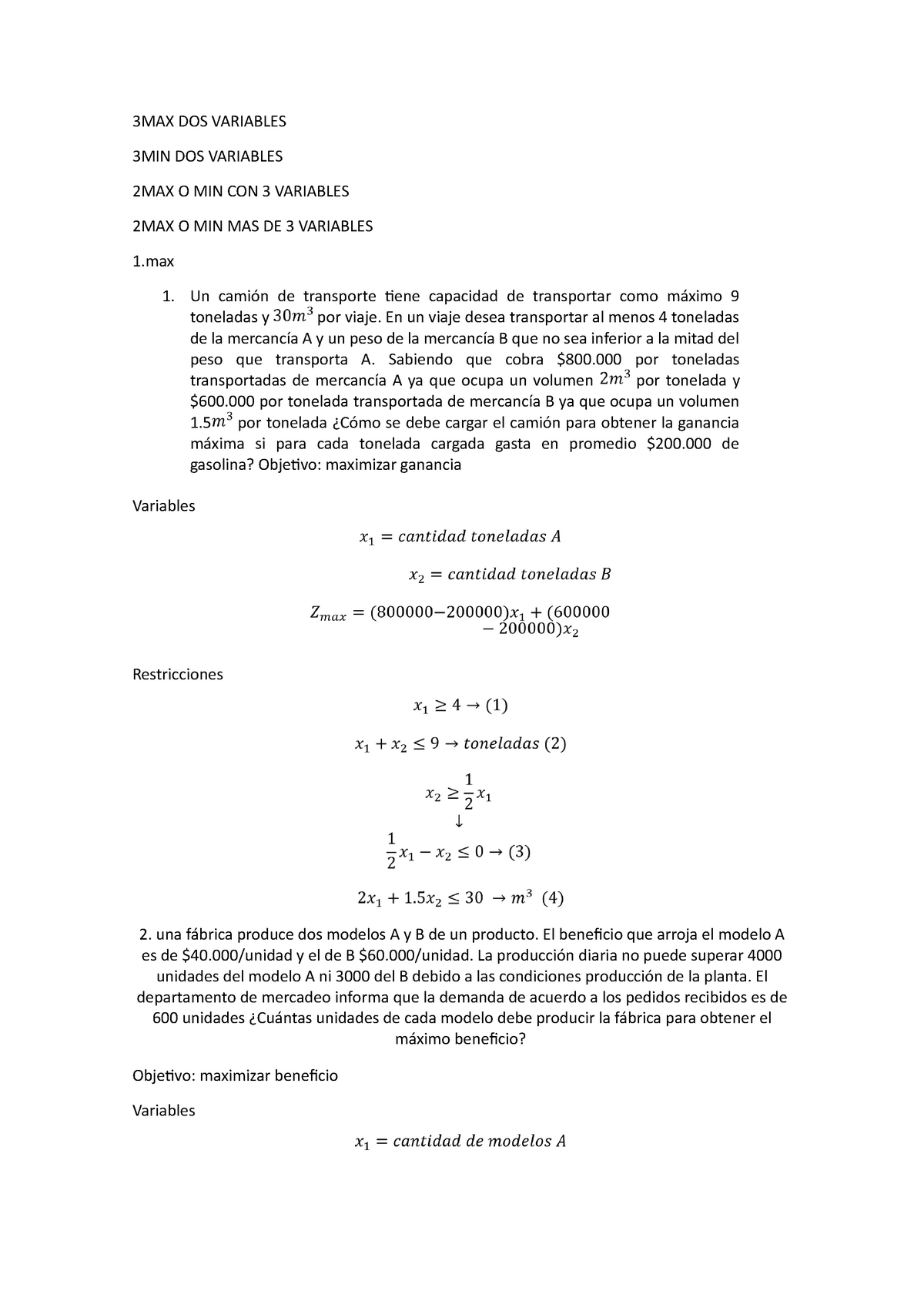 3MAX DOS Variables - ejercicios - 3MAX DOS VARIABLES 3MIN DOS VARIABLES