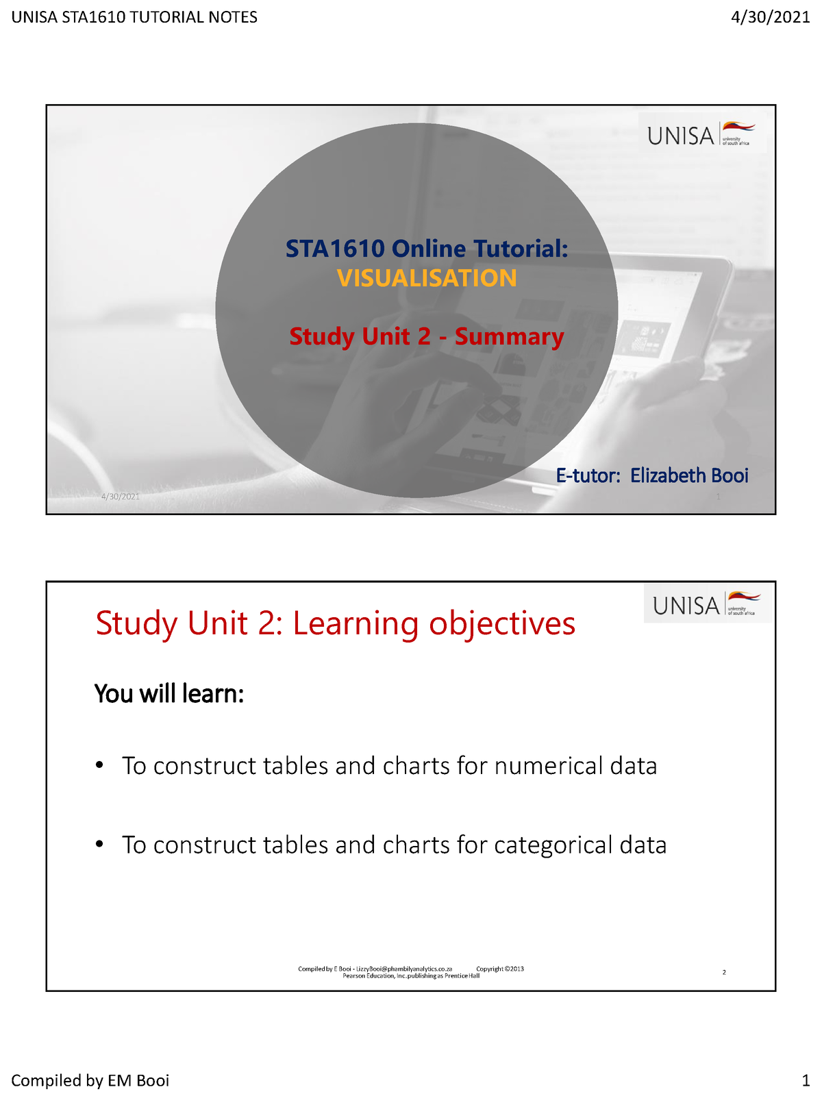 Study Unit 2 Summary Notes - STA1610 Online Tutorial: VISUALISATION ...