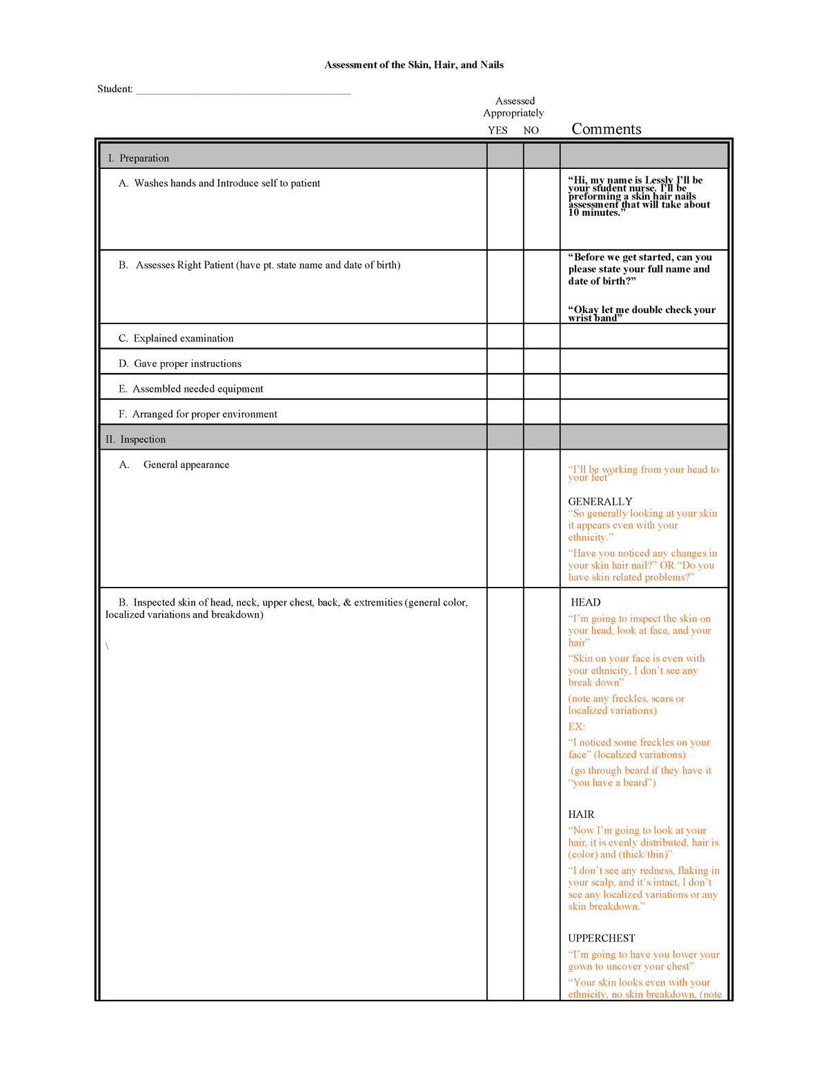 4 Skin Hair & Nails System Assessment Check Off Rubric 2 - Assessment ...