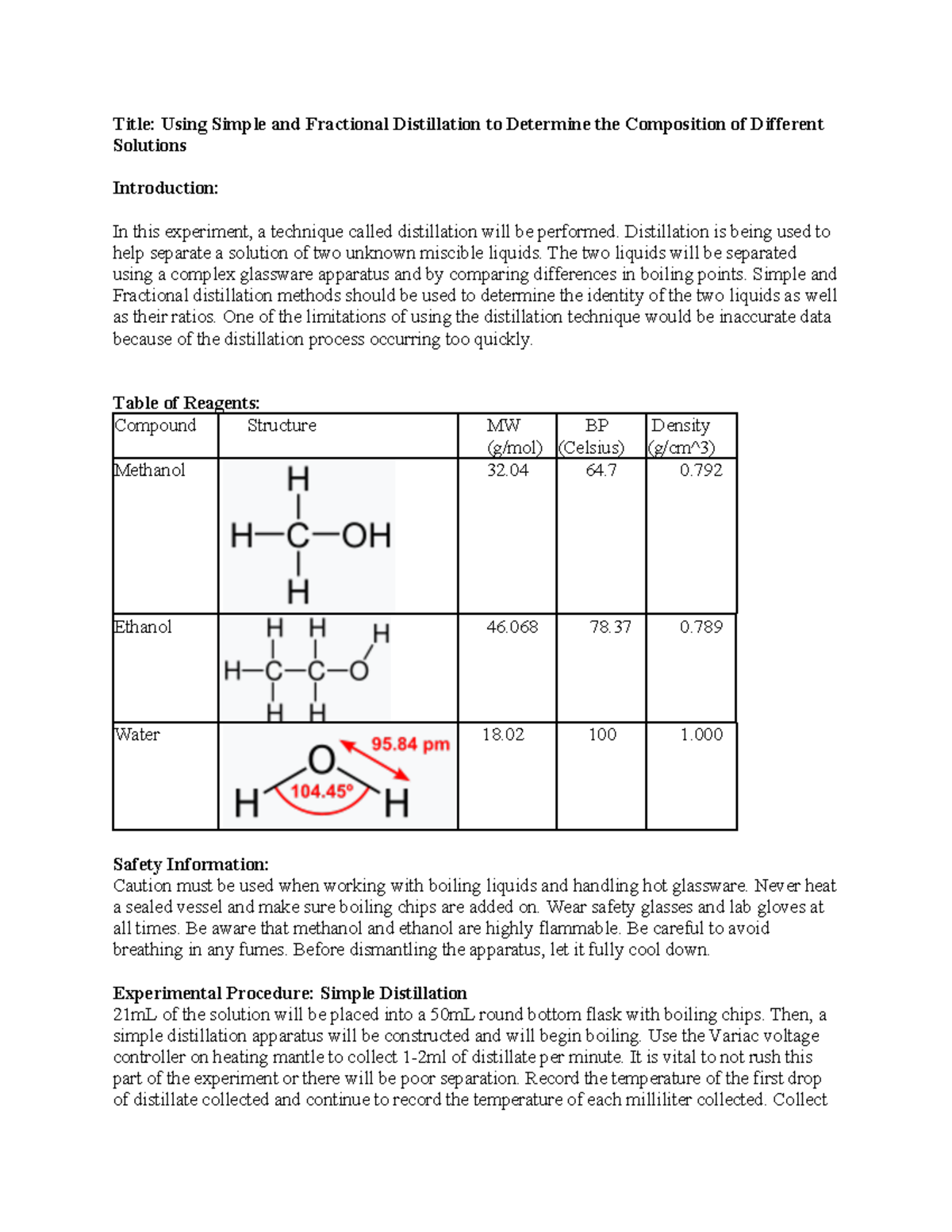 CHEM 2211L Lab Report 2 - Title: Using Simple And Fractional ...