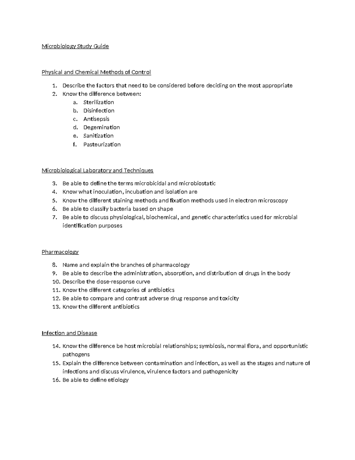 MIdterm Information Sheet - Microbiology Study Guide Physical and ...