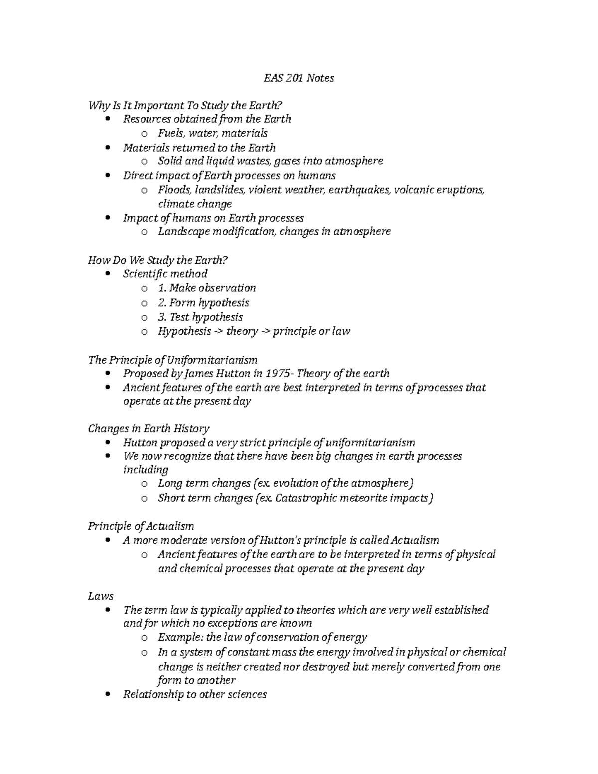 EAS 201 Notes - EAS 201 Notes Why Is It Important To Study the Earth ...