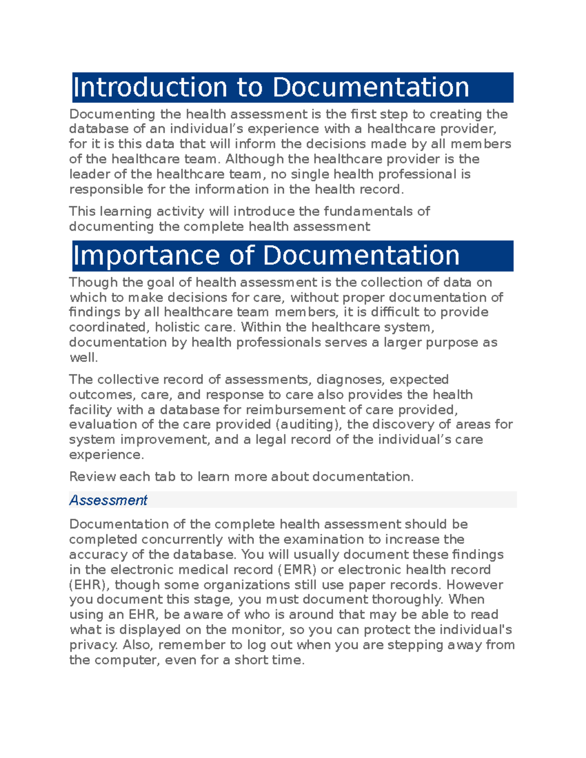 NR 302 Edapt Unit 2- Documentation - Introduction To Documentation ...