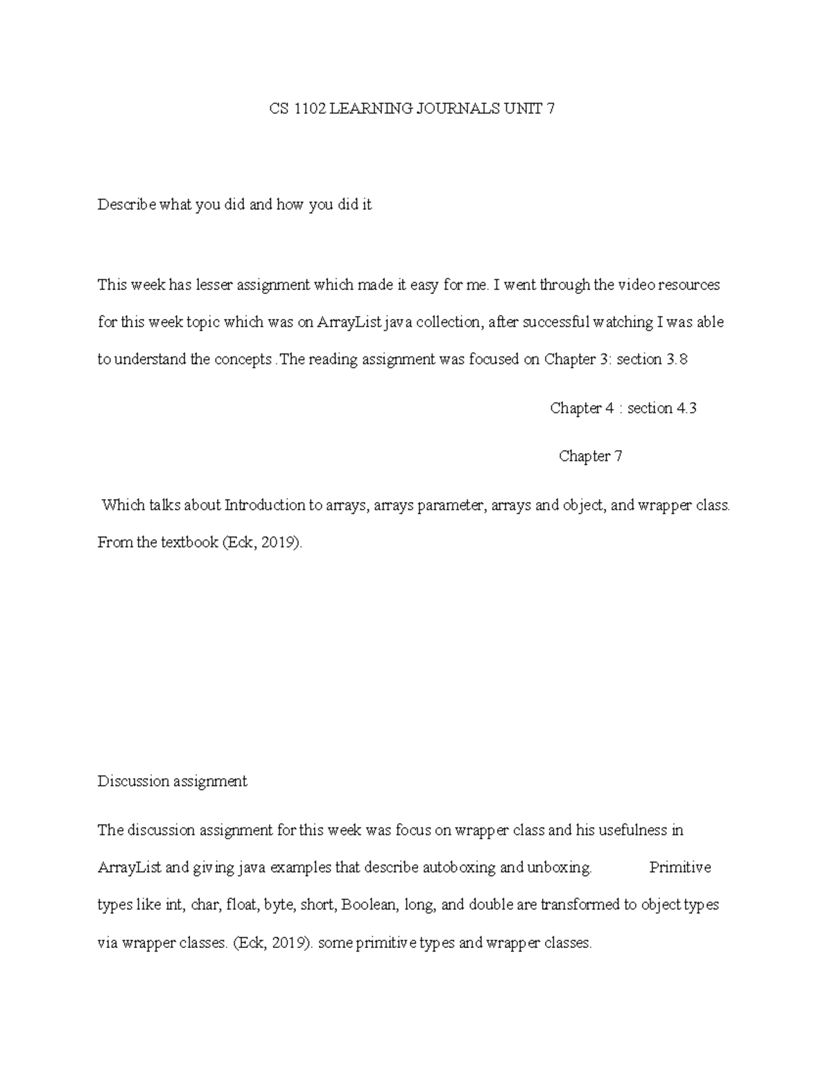 CS 1102 Learning Journals UNIT 7 - CS 1102 LEARNING JOURNALS UNIT 7 ...