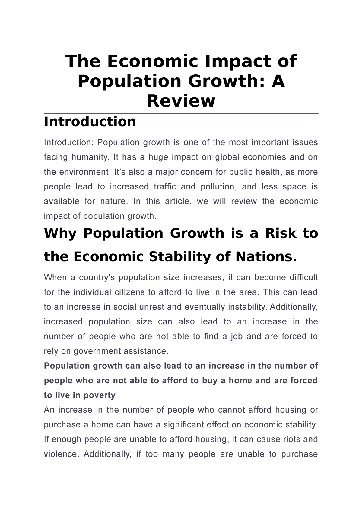 impact of population growth essay