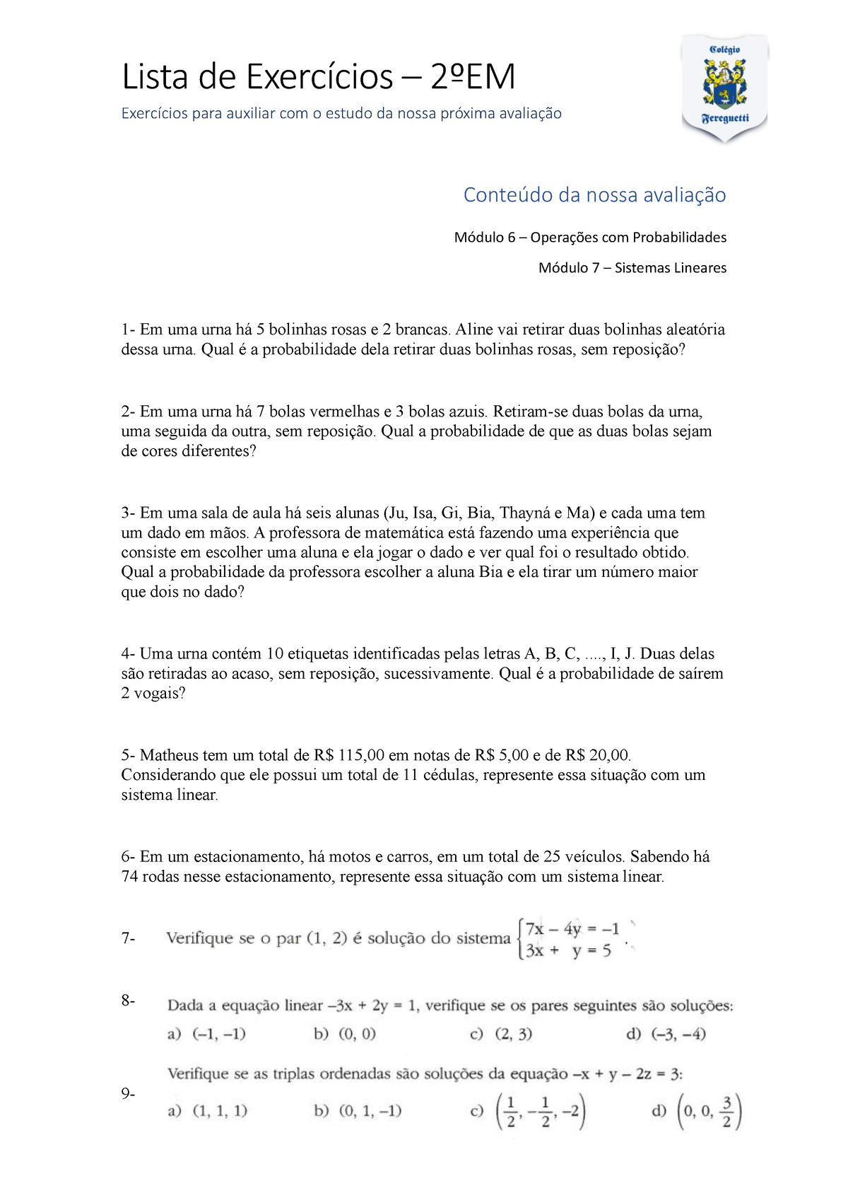 Lista De Exercicios P1-2ºBi-2ºEM - Lista De Exercícios – 2ºEM ...