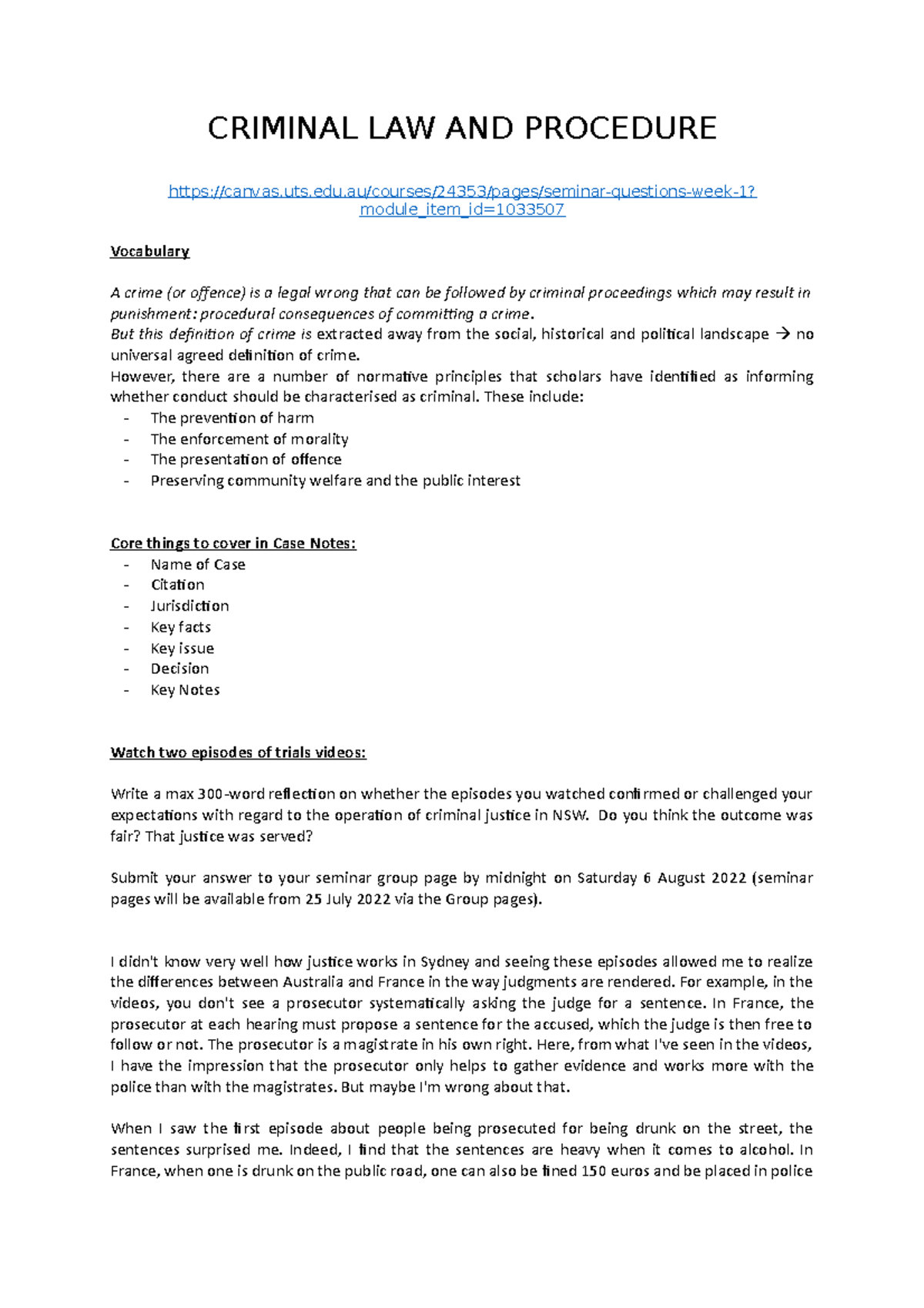 Sem1-questions - Answers to the questions of criminal law and procedure ...