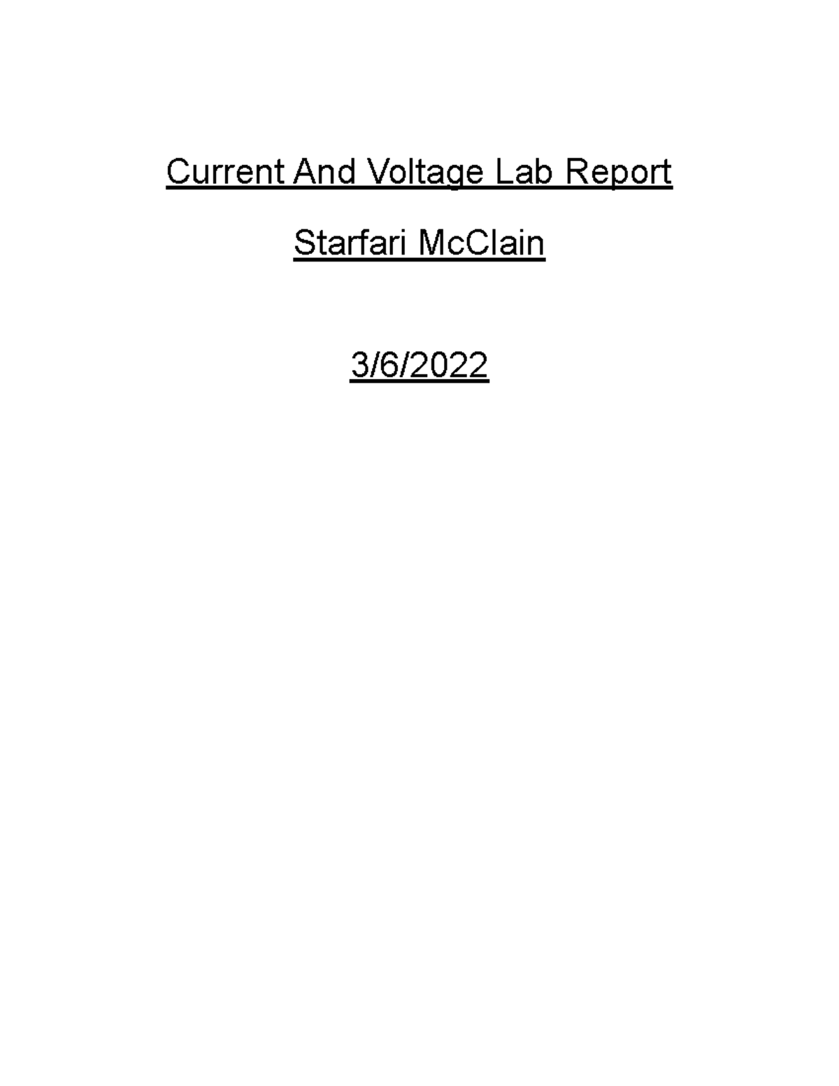 Voltage Lab Report for this year Current And Voltage Lab Report