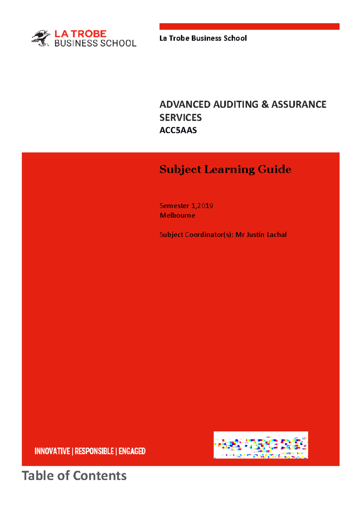 2019 ACC5AAS SubjectLearning Guide Semester 1 La Trobe Business School ADVANCED AUDITING