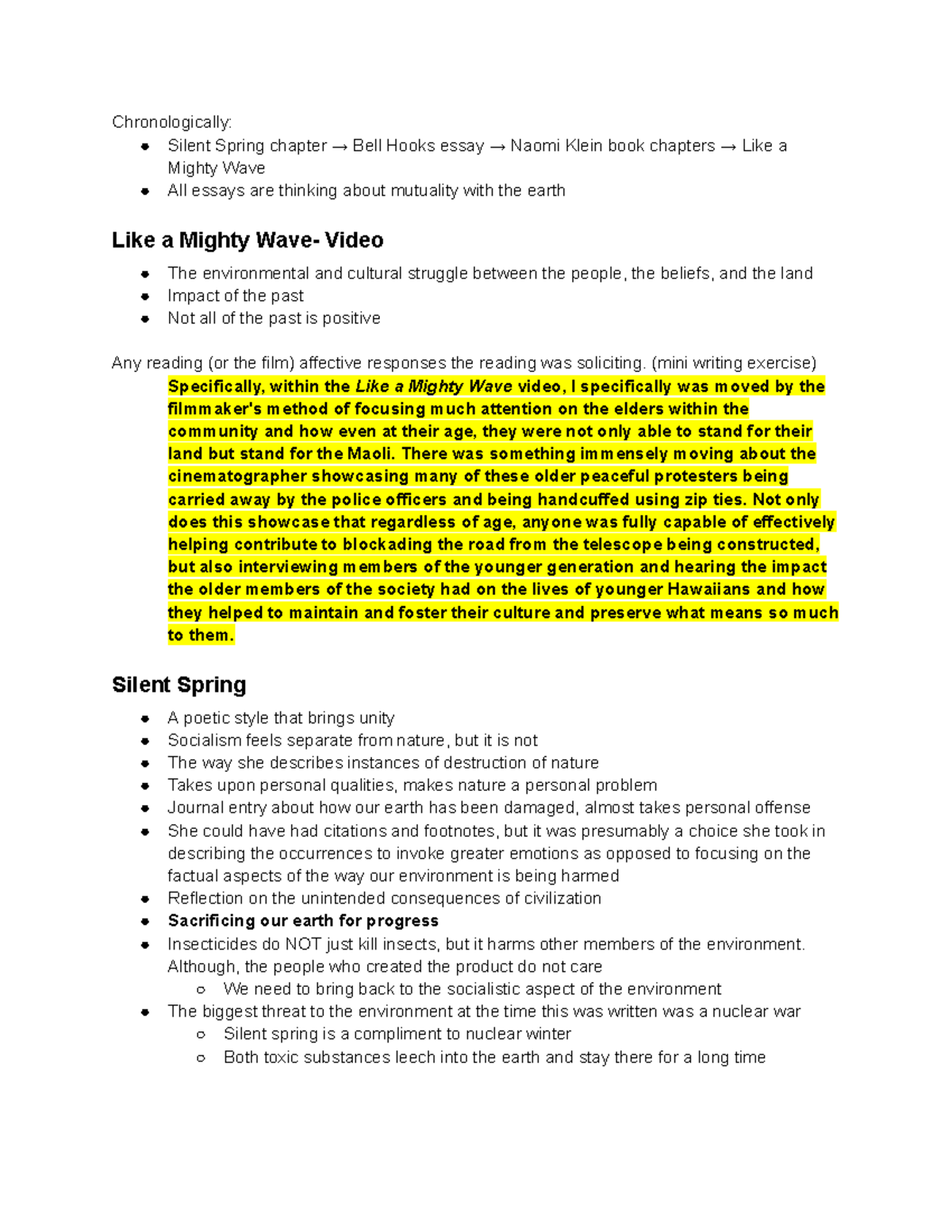 1/23 Notes- Like a Mighty Wave, Silent Spring, Touching the Earth, and ...