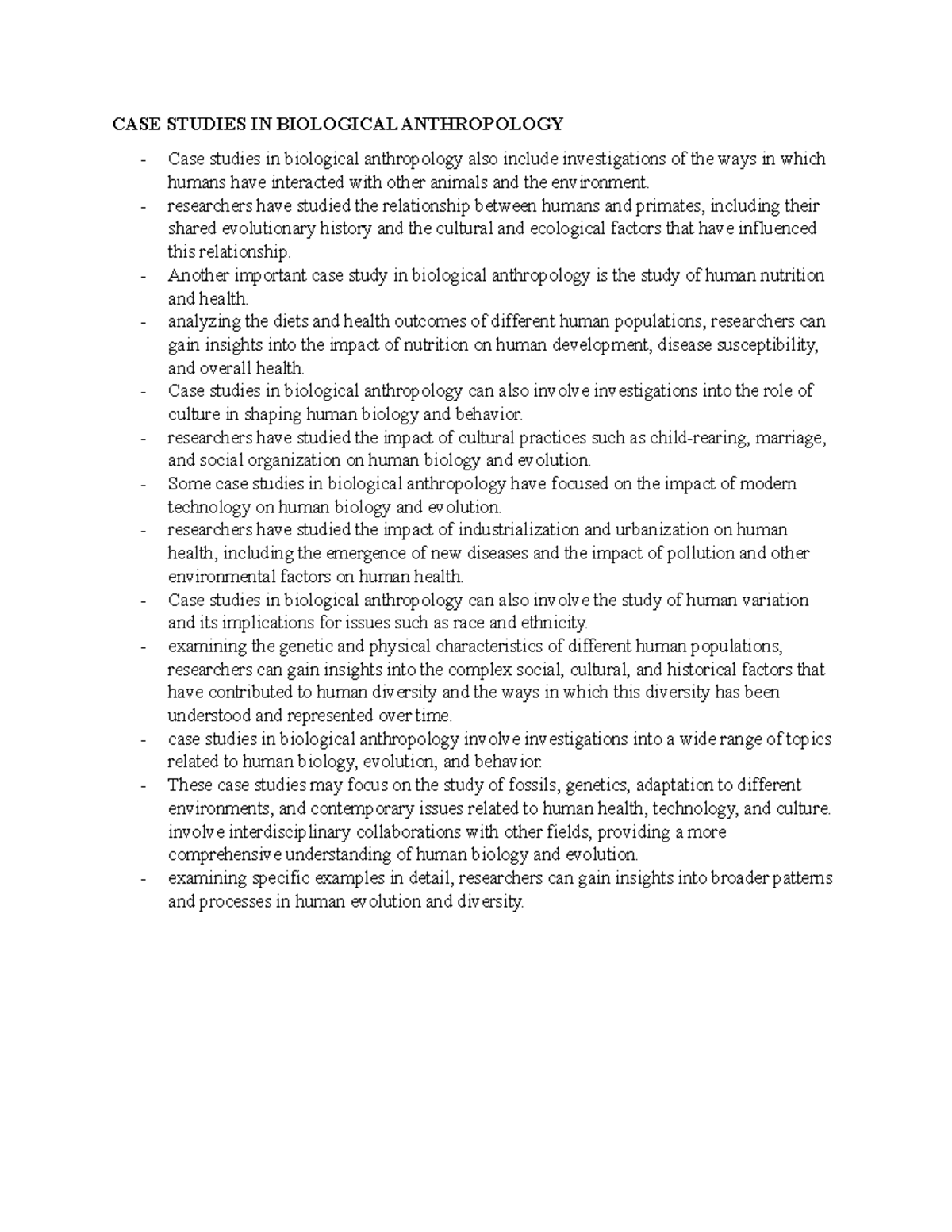 CASE Studies IN Biological Anthropology n OTES 2 CASE STUDIES IN