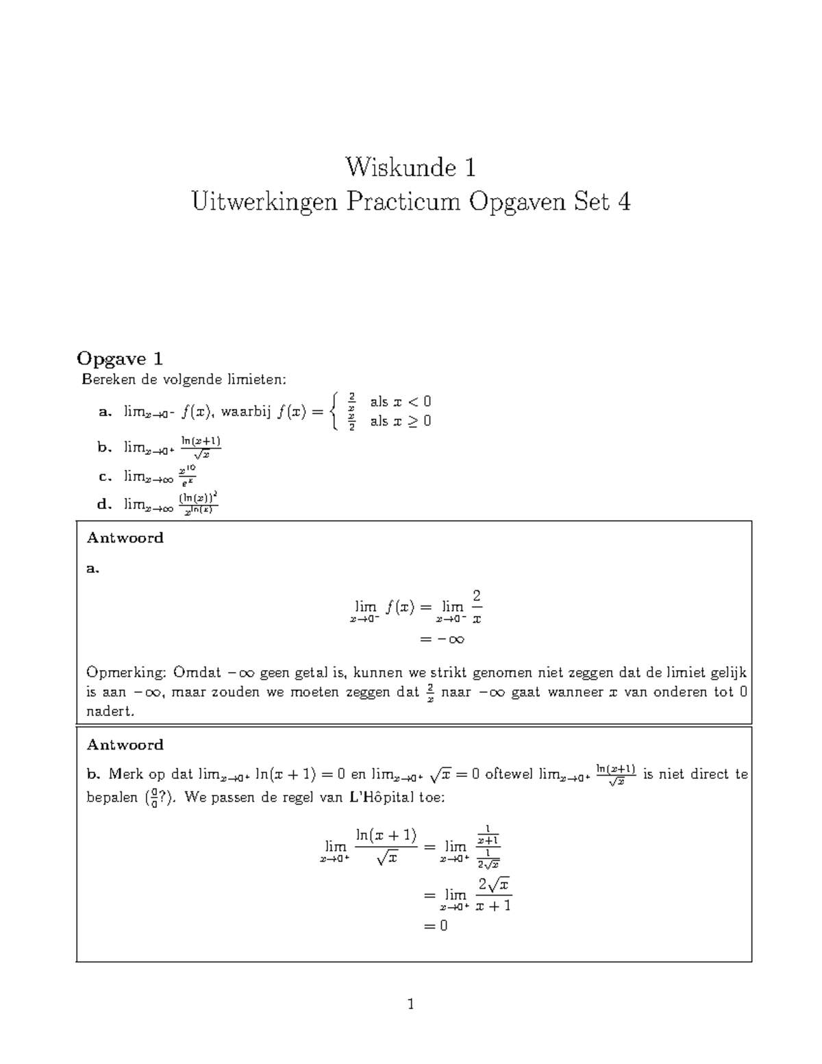 Uitwerkingen Practicum Opgaven Set 4 - Wiskunde 1 Uitwerkingen ...