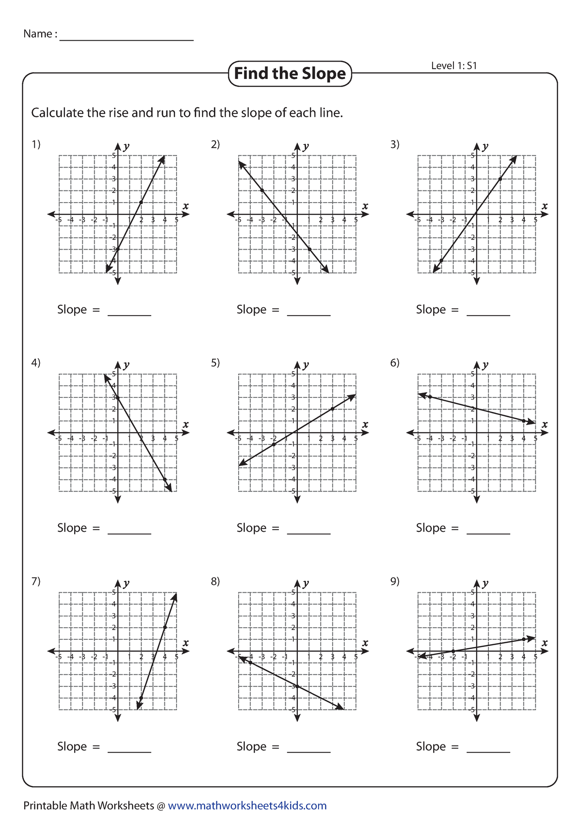 Rise run level 1 1 - Godjdkfhfjdjd - Printable Math Worksheets ...