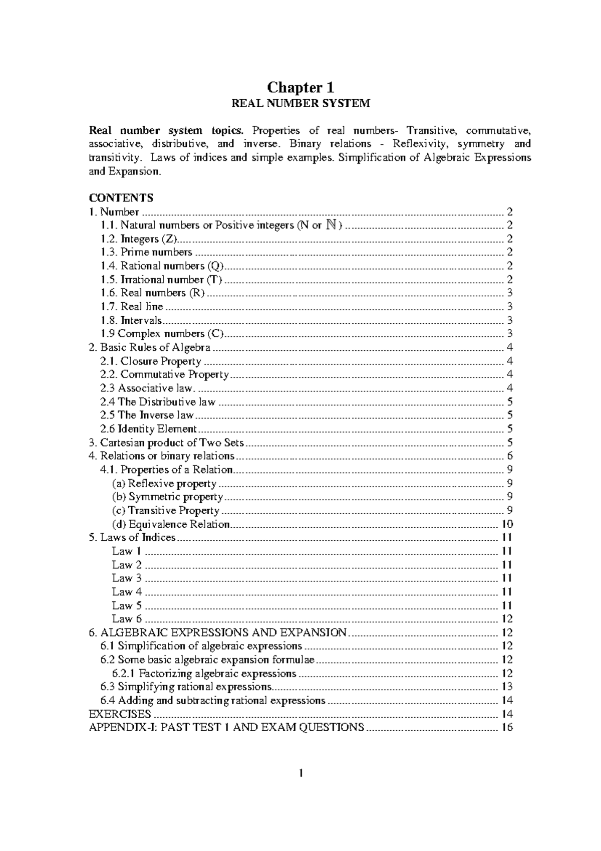 STA101 Chapter 1 - REAL NUMBER SYSTEM Real number system topics ...