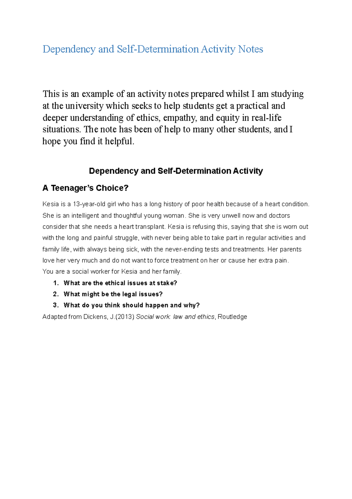 38dependency and self determination activity notes Dependency and