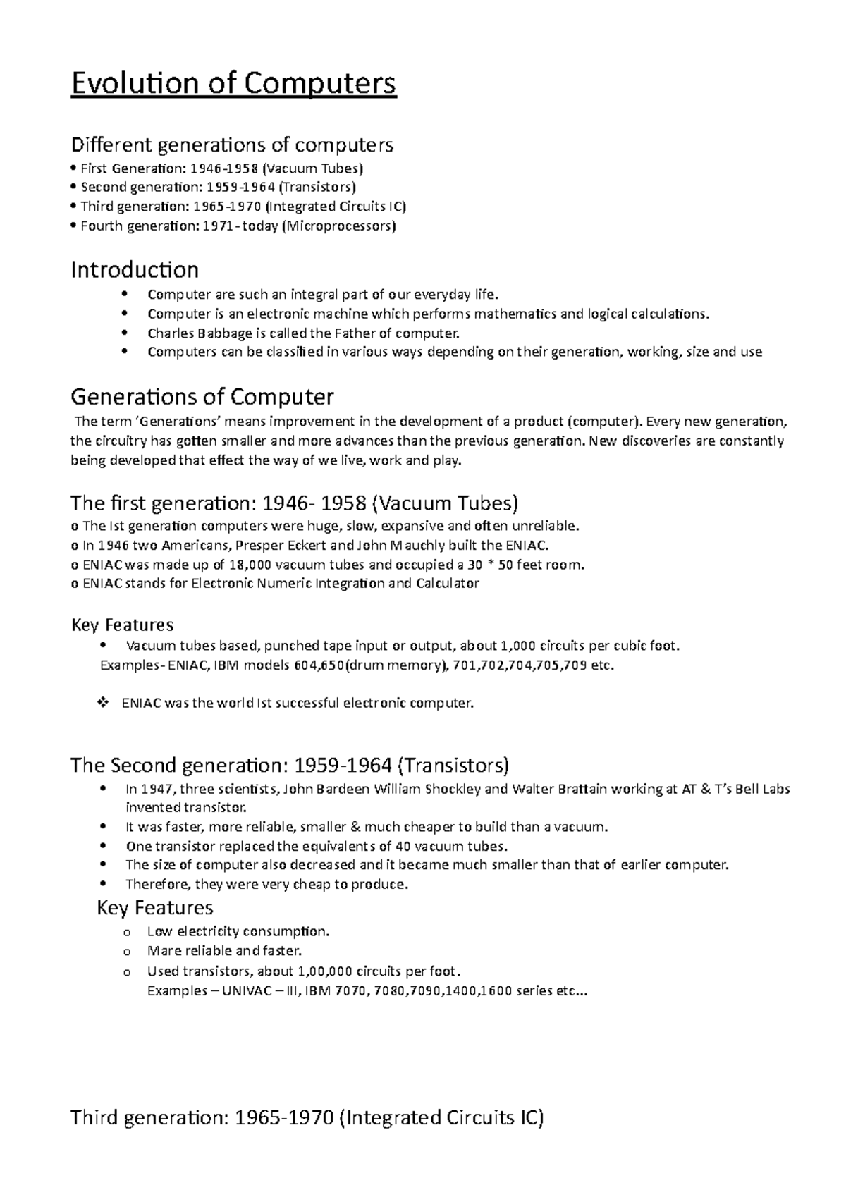History of computer - Evolution of Computers Different generations of ...