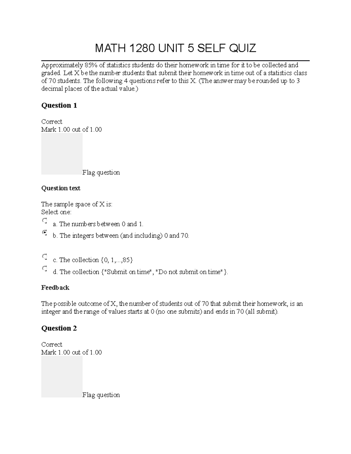 Math 1280 unit 5 self quiz introduction to statistic math 1280 unit