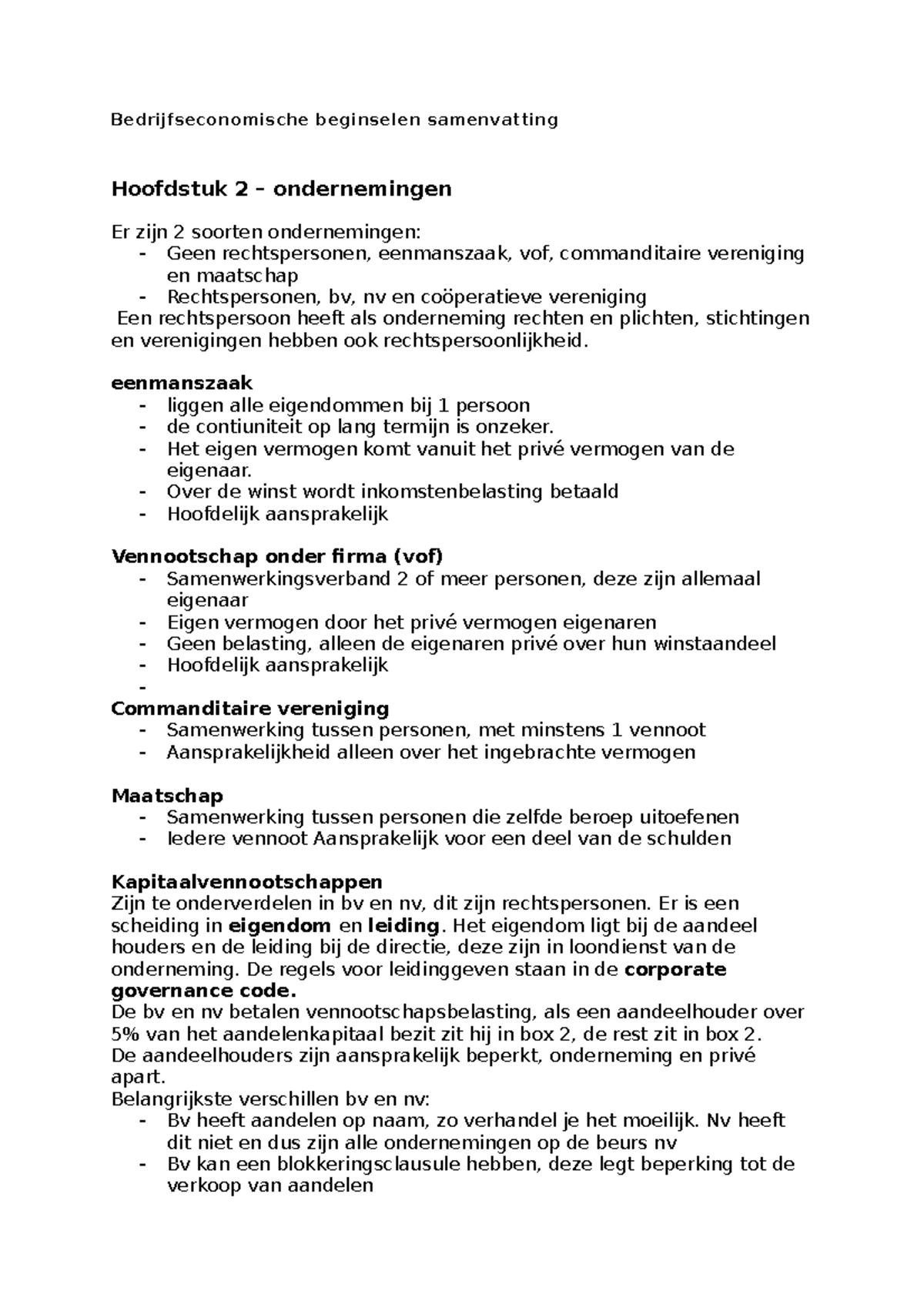 Bedrijfseconomische Beginselen Samenvatting - Bedrijfseconomische ...