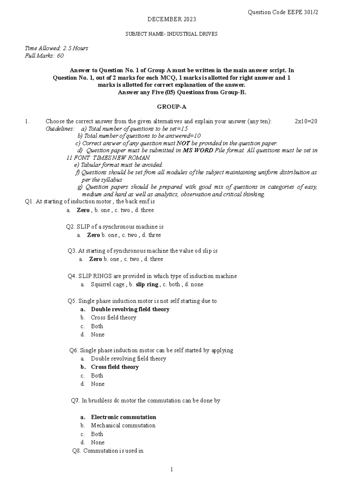 Electric drive model question EE diploma 3rd semester 2nd year ...