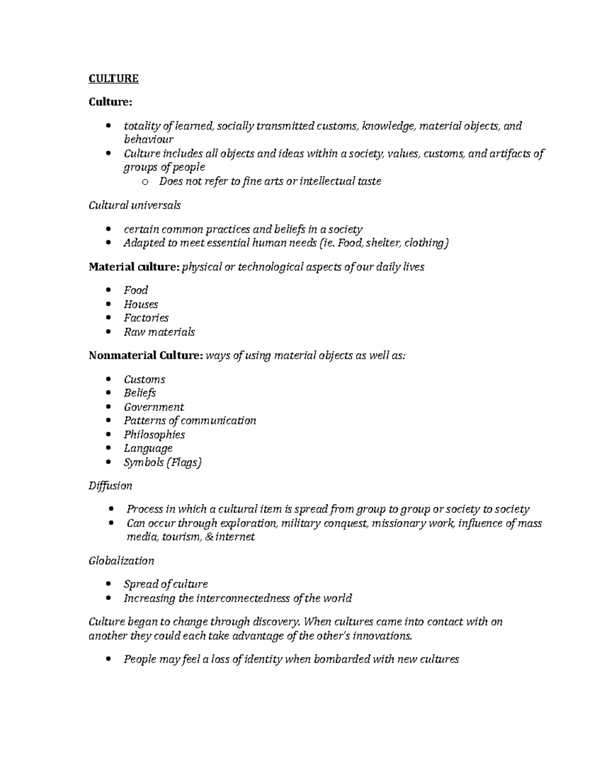 Sociology Final Exam Notes - CULTURE Culture: Totality Of Learned ...