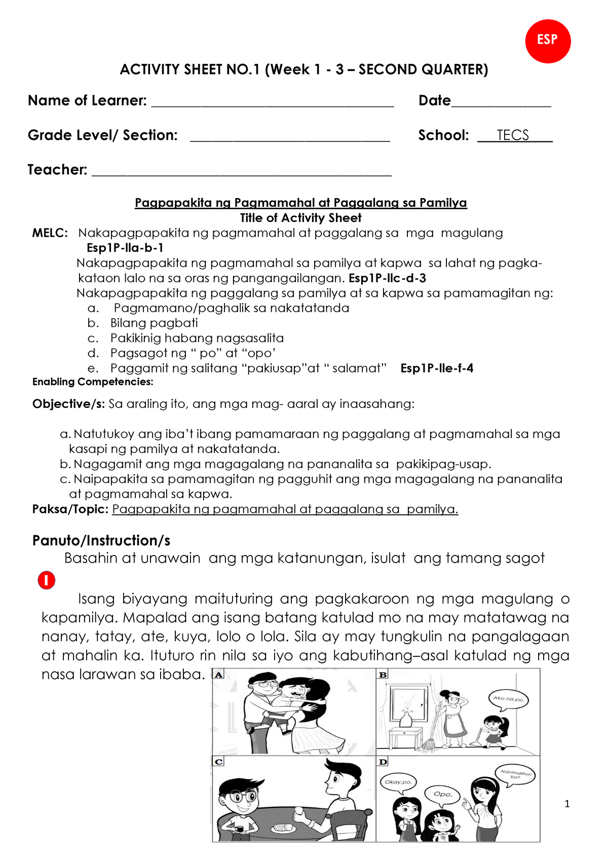 Las Esp Q Week Docx Learning Activity Sheet Edukasyon Sa Hot Sex Picture