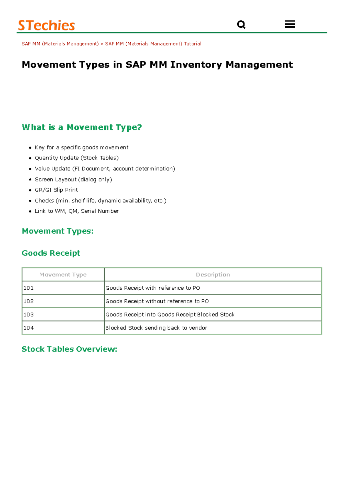 Movement Types in SAP MM Inventory Management - SAP MM (Materials ...