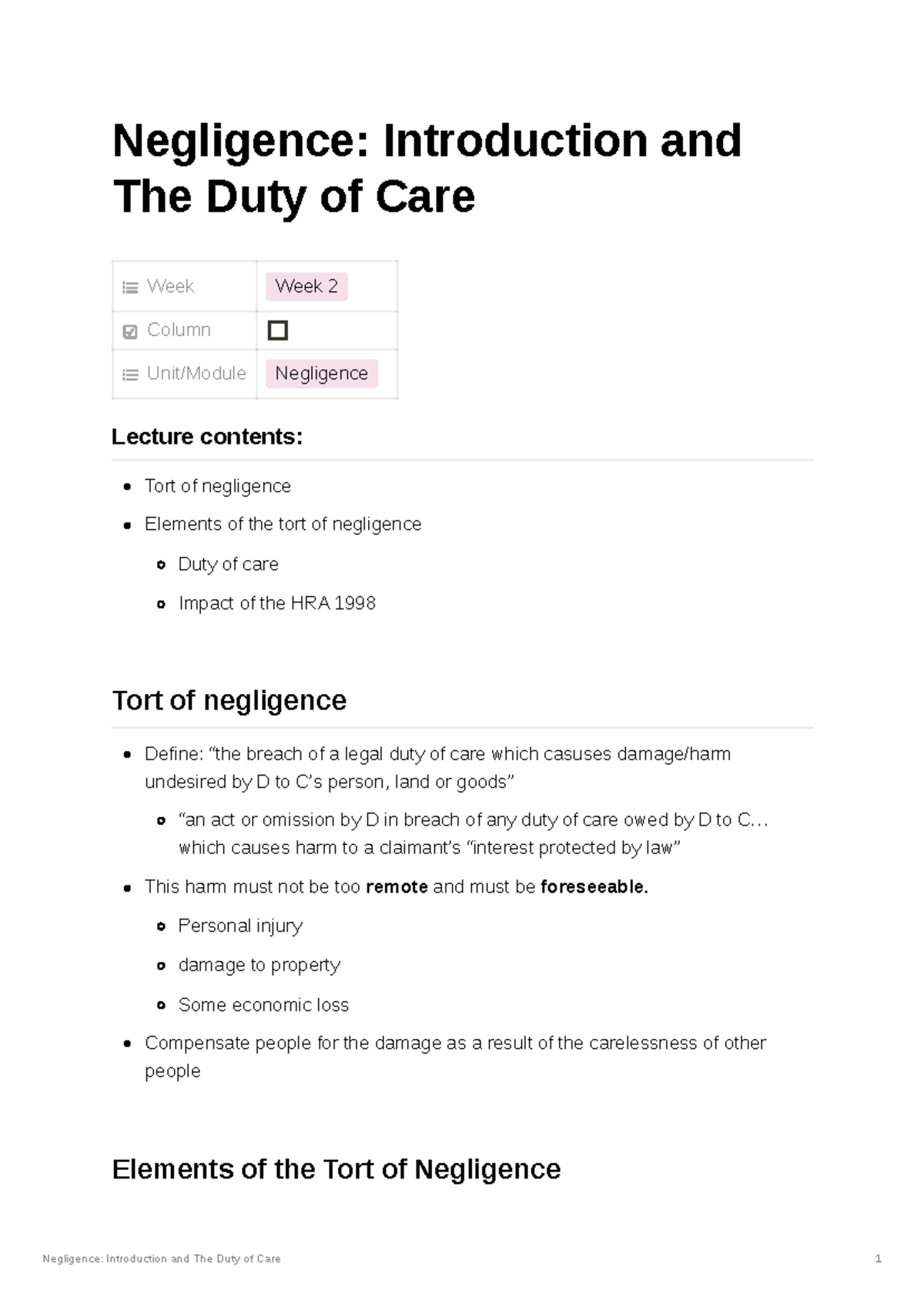 Negligence-introduction and the duty of care - Negligence: Introduction ...