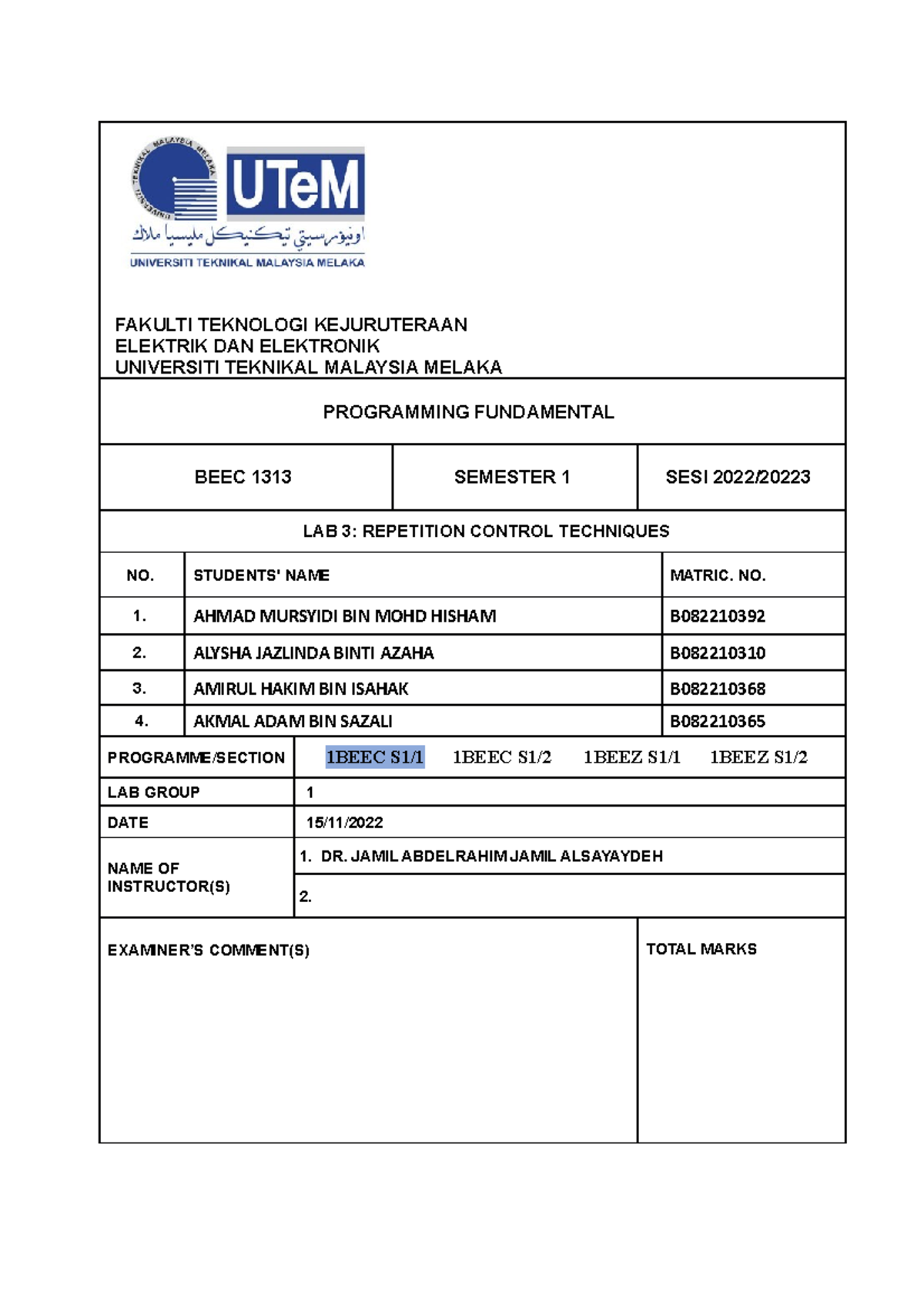 Lab3 Beec1313 2022 2023 Sem1 Fakulti Teknologi Kejuruteraan Elektrik Dan Elektronik Universiti Lab3 Beec1313 2022 2023 Sem1 Fakulti Teknologi Kejuruteraan Elektrik Dan Elektronik Universiti