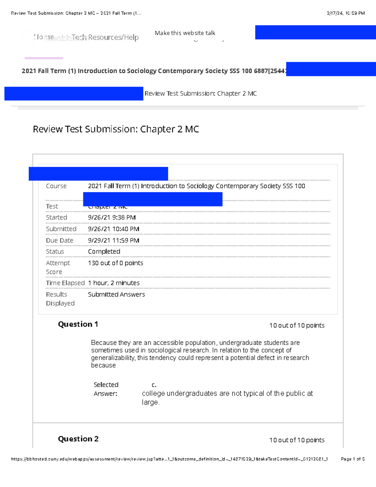 practice quiz : Chapter 2 MC – 2021 Fall Term (1 - Review Test ...