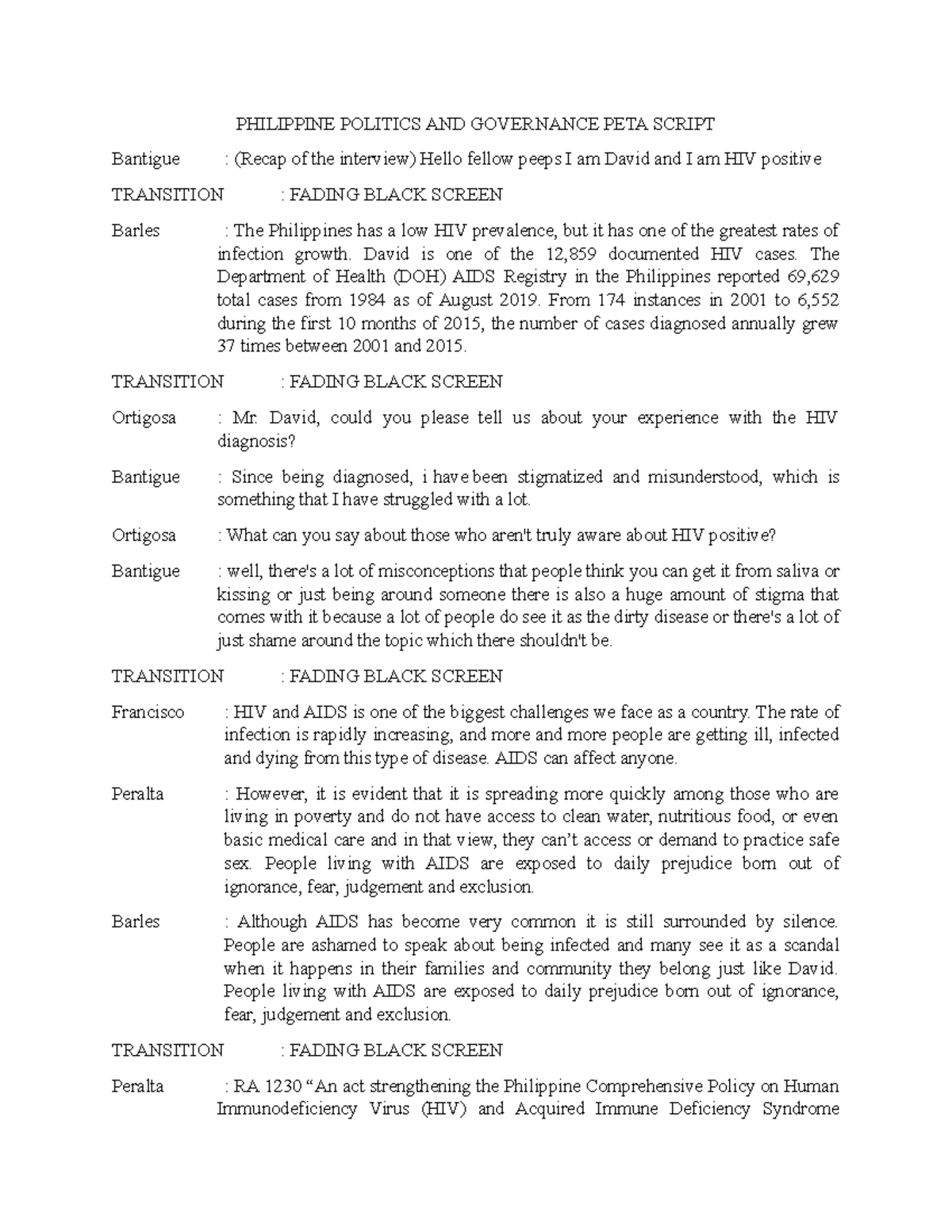 Philippine Politics AND Governance PETA Script - PHILIPPINE POLITICS ...