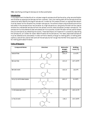 Lab Report 6 - Acid Base Extraction - Organic Chemistry I Lab 23 March ...