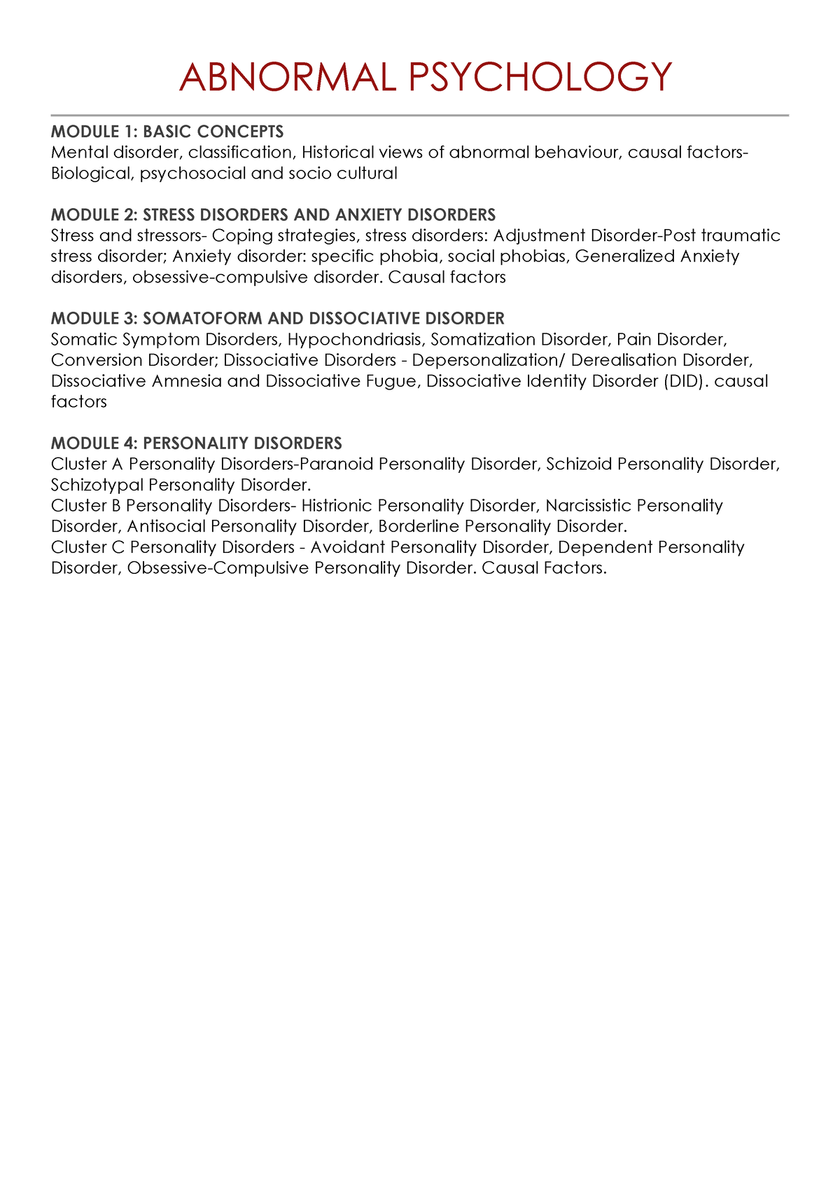 Abnormal Psychology - 5 SEM - ABNORMAL PSYCHOLOGY ####### MODULE 1 ...