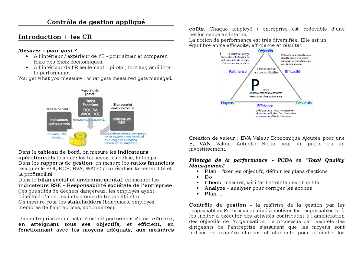 Contrôle De Gestion - Notes De Cours Cours Complet - Contrôle De ...