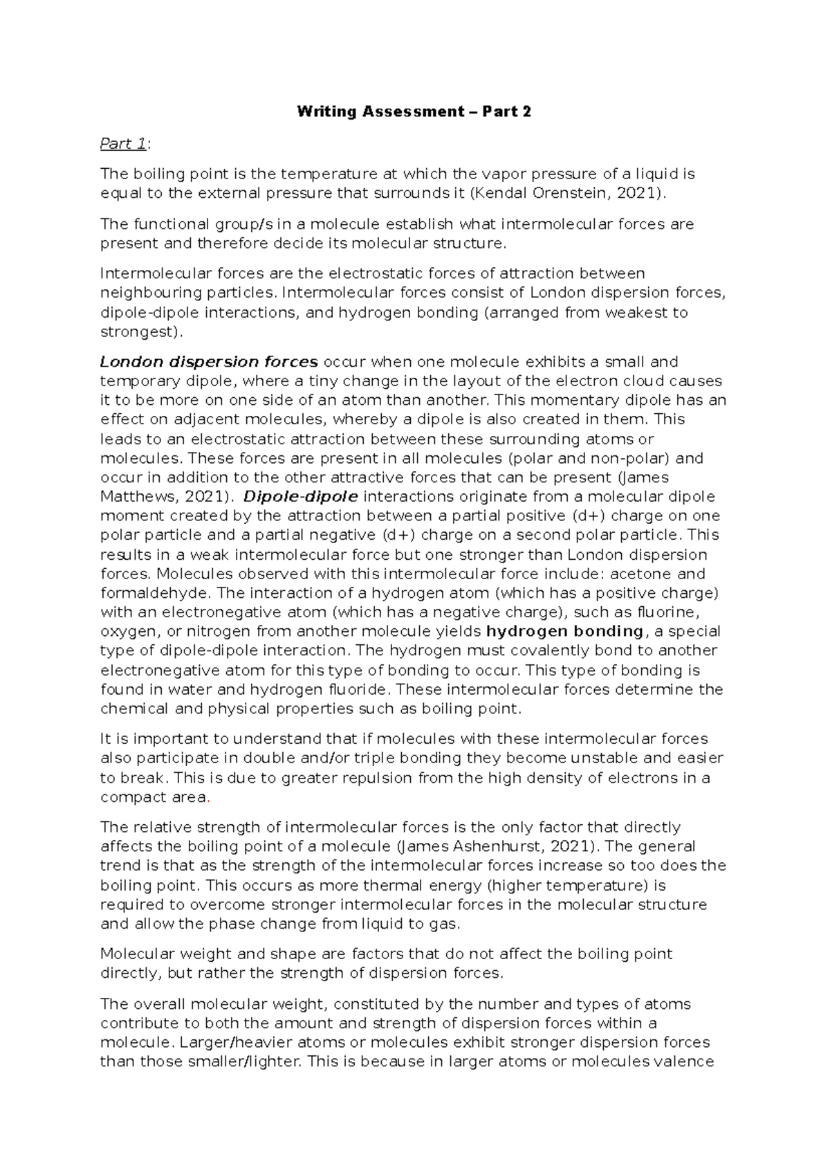 Writing Assignment - Part 2 - Writing Assessment – Part 2 Part 1: The ...