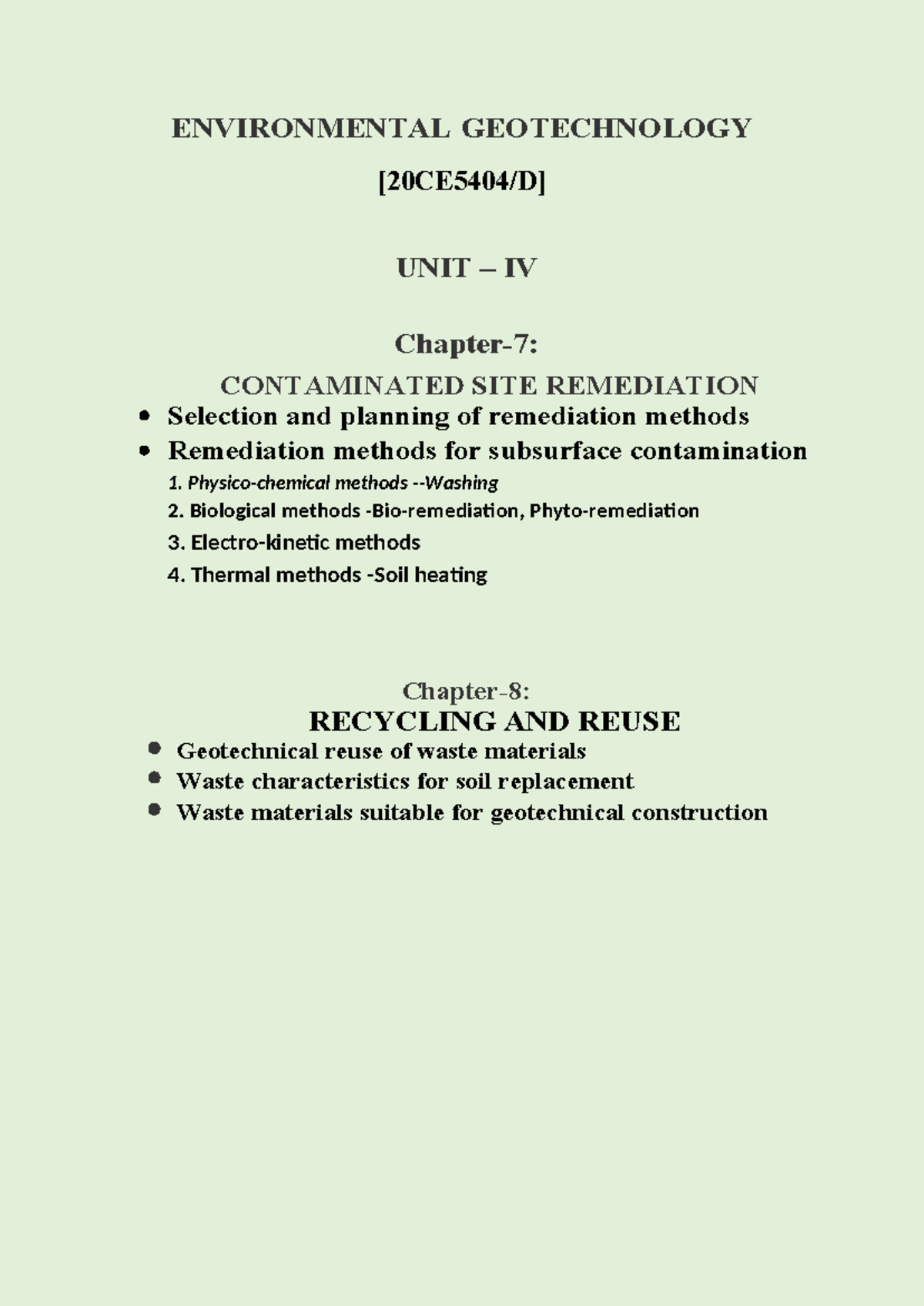 EGT Unit-IV-1 - Geotechnical reuse of waste materials - ENVIRONMENTAL ...