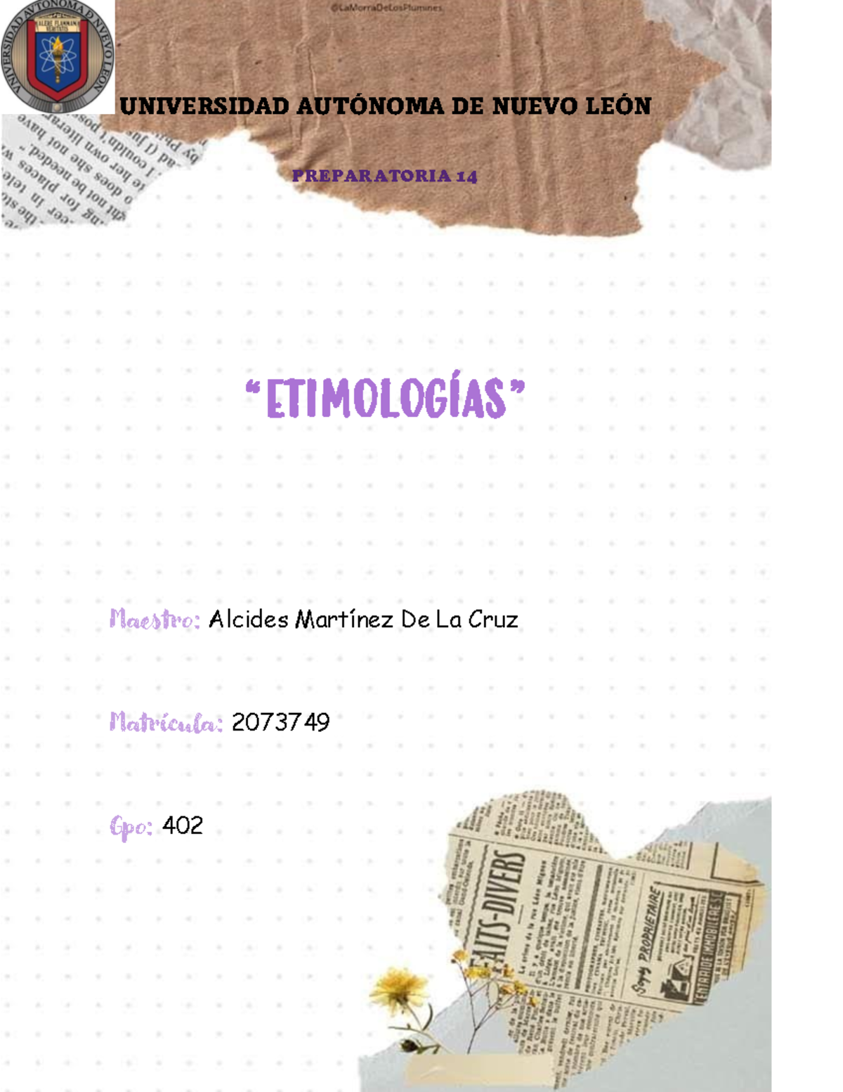 Requisito ETAPA 1 ETIMOLOGÍAS - UNIVERSIDAD AUTÓNOMA DE NUEVO LEÓN ...