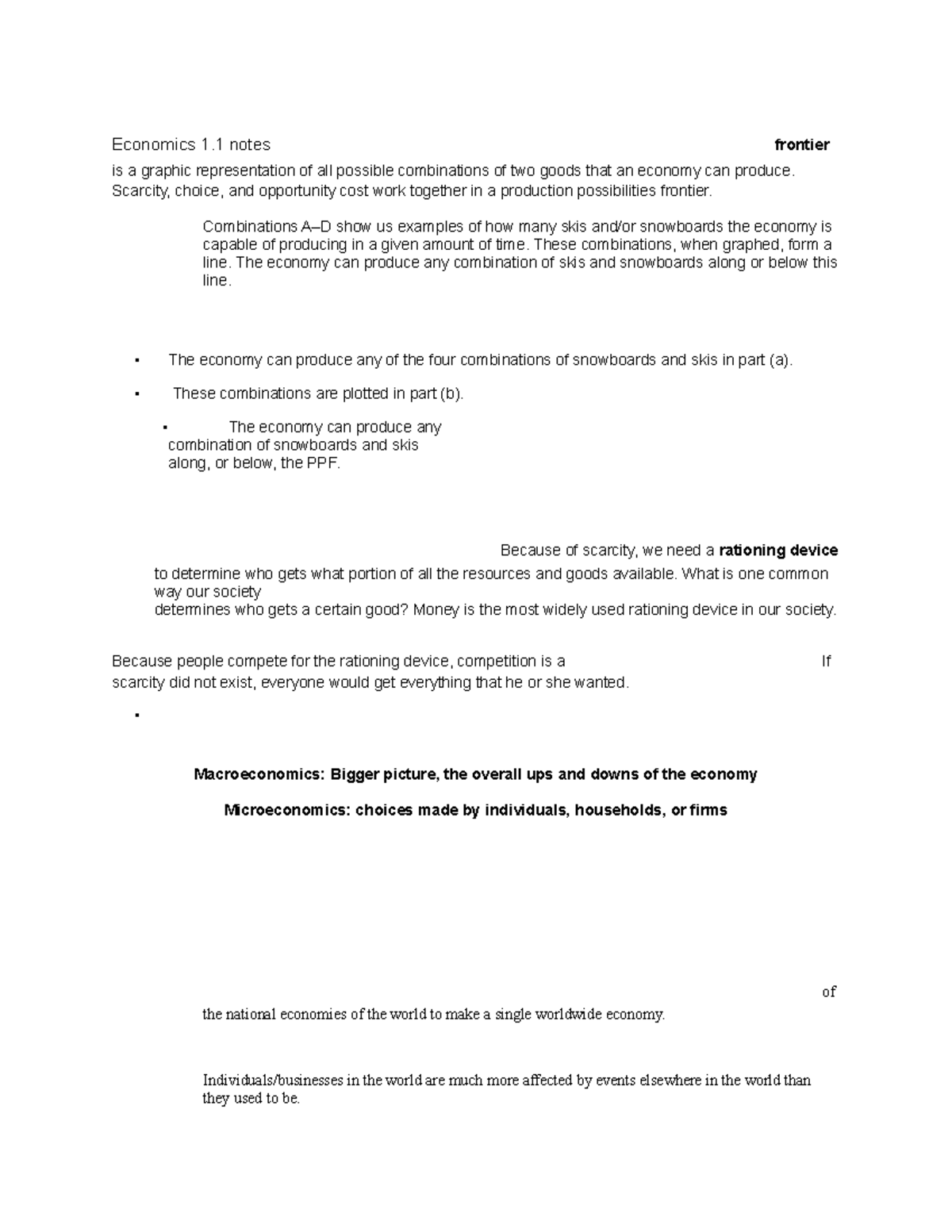 Economics 1 - notes - Scarcity, choice, and opportunity cost work ...