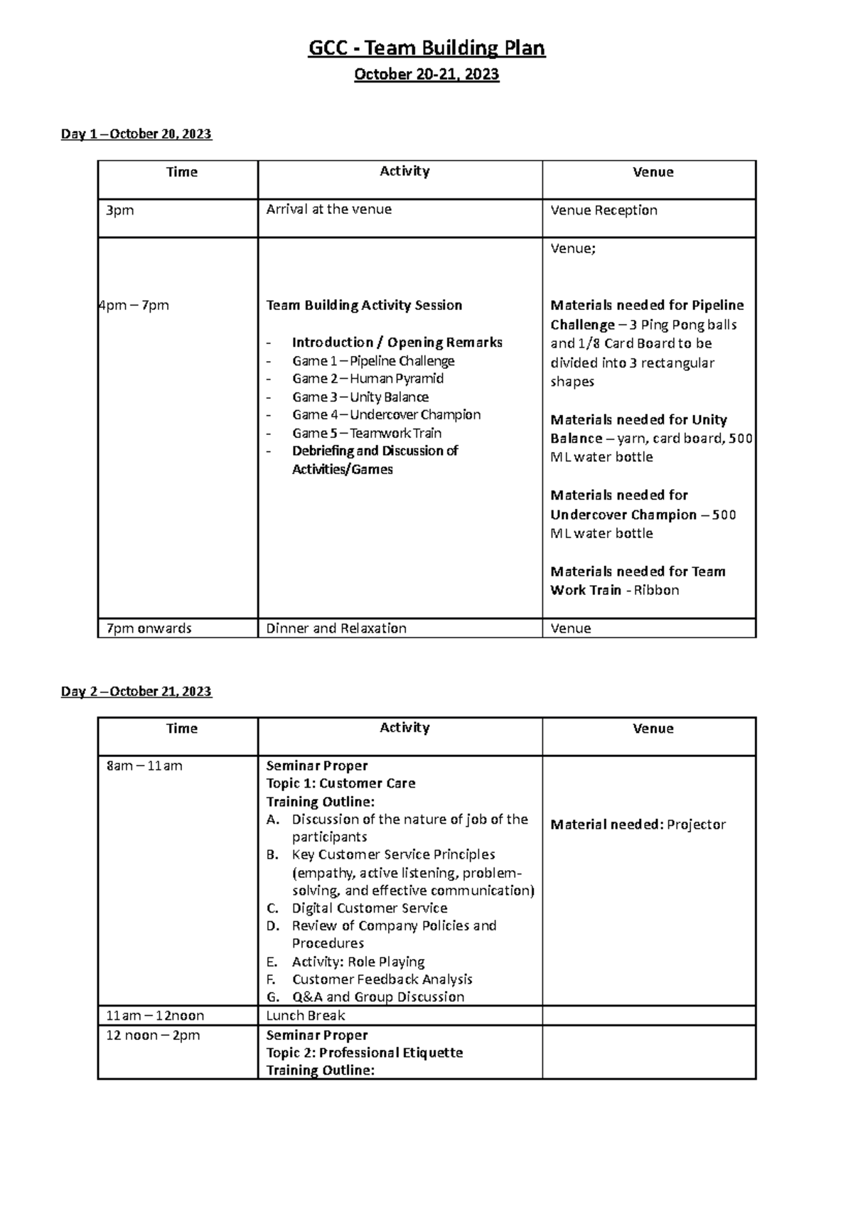 GCC Team-Building-Schedule-of-Activities - GCC - Team Building Plan ...