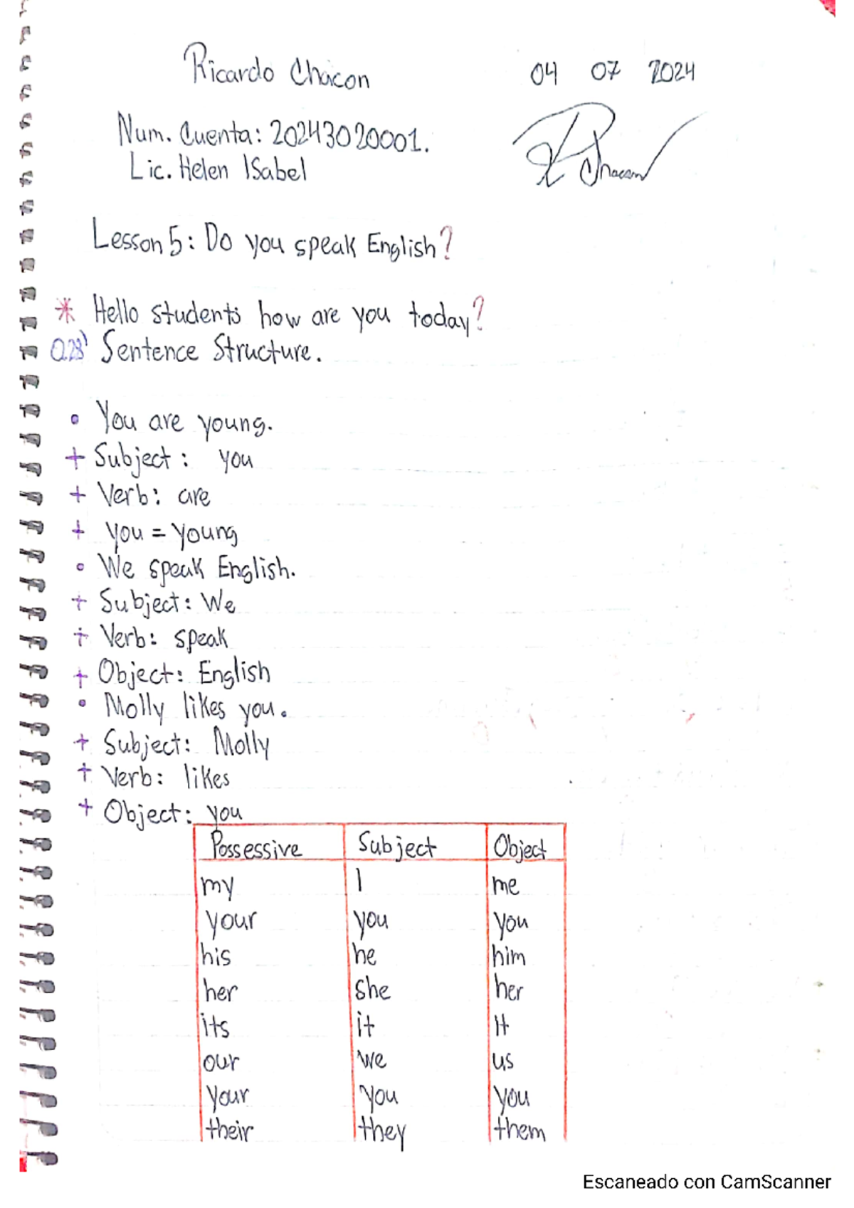 ingles lesson 1 U2T2a18 - Ricardo Chacon 04 07 2024 Num. Cuenta: Lic ...