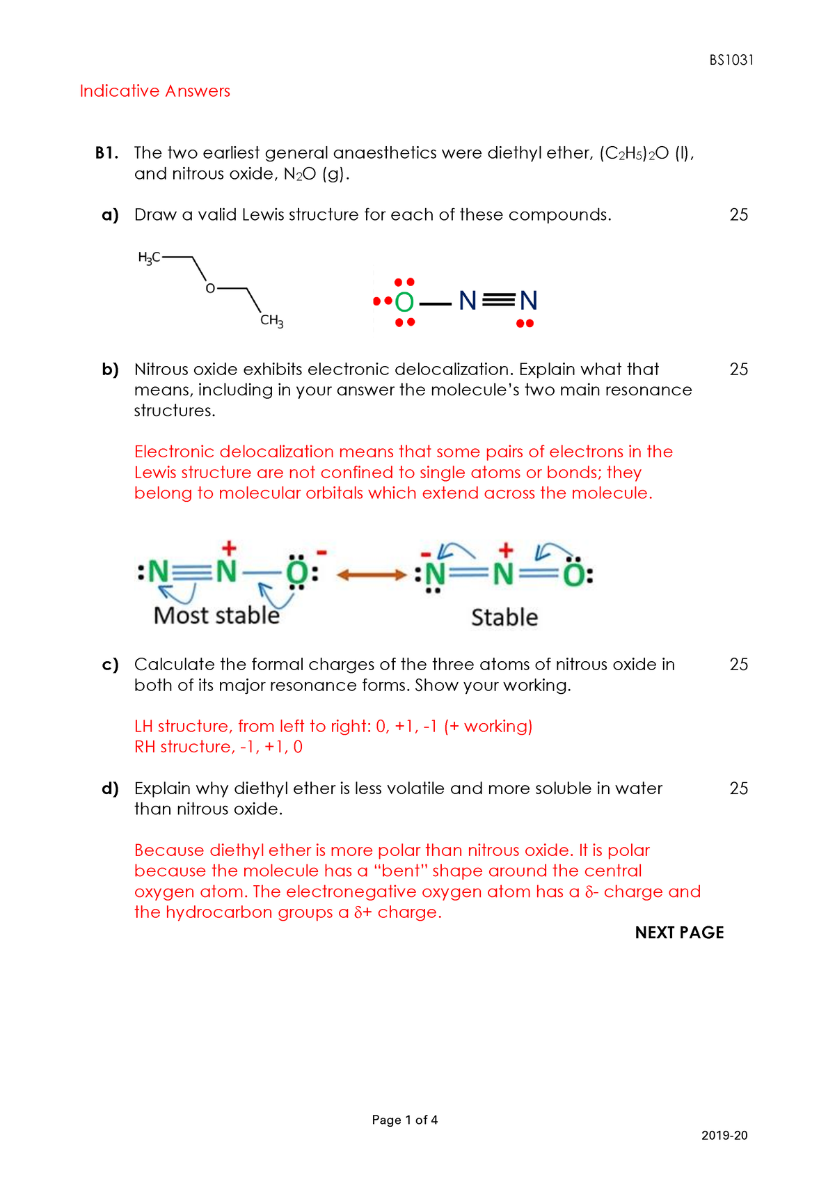 BS1031 Chemistry of Life 2021-22 IAs - Page 1 of 4 Indicative Answers B ...