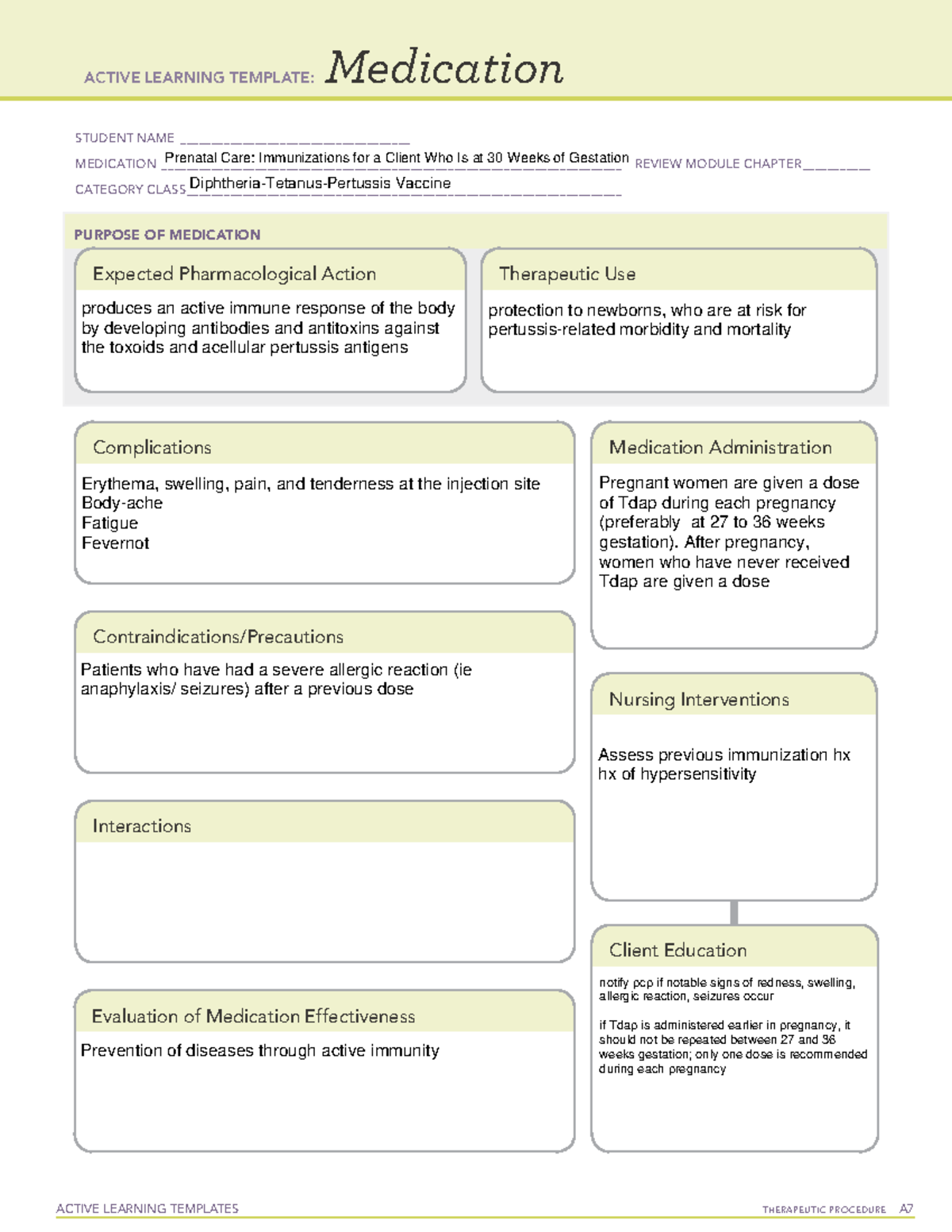 Vaccinations at 30 weeks diphtheria ati template - ACTIVE LEARNING ...