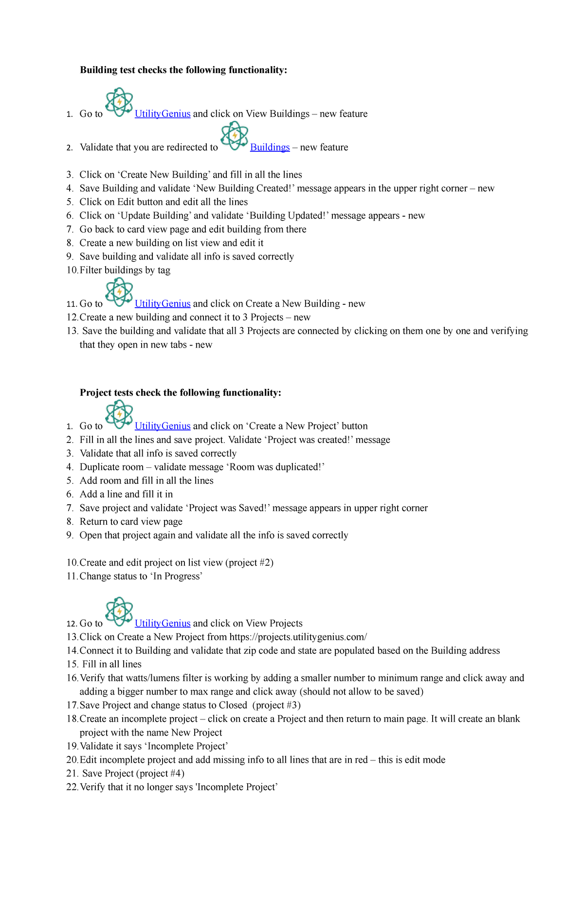Building test checks the following functionality-1 - Validate ‘Project ...