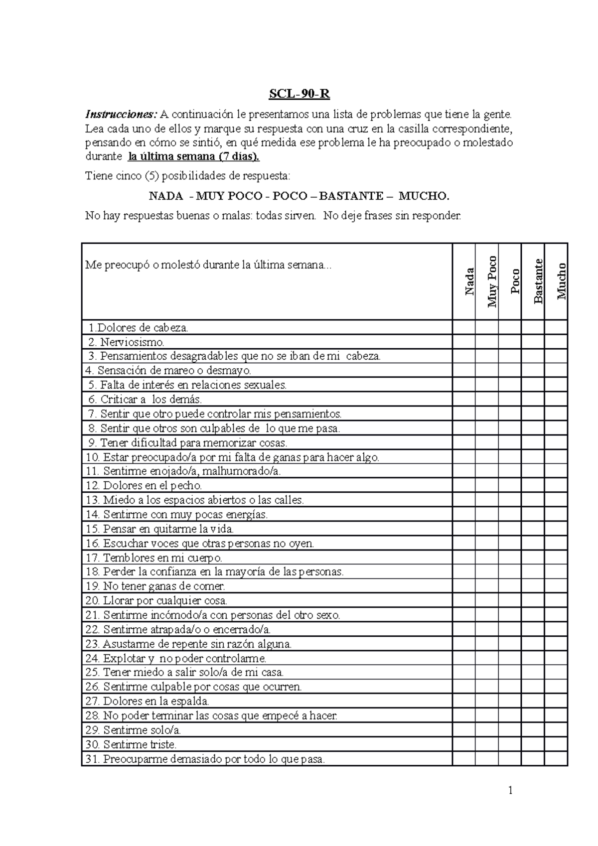 Scl 90 R : SCL-90-R Symptom Checklist-90-Revised – TBMV