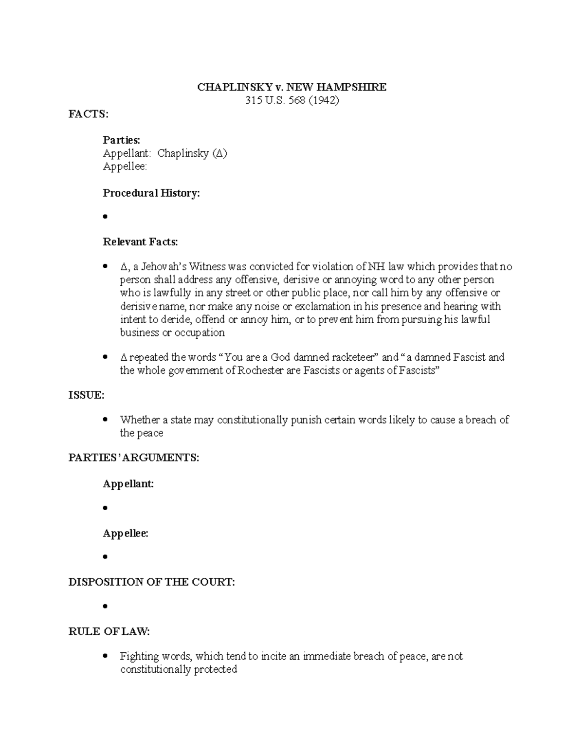 con law II 2020 Chaplinsky v. New Hampshire CHAPLINSKY v. NEW