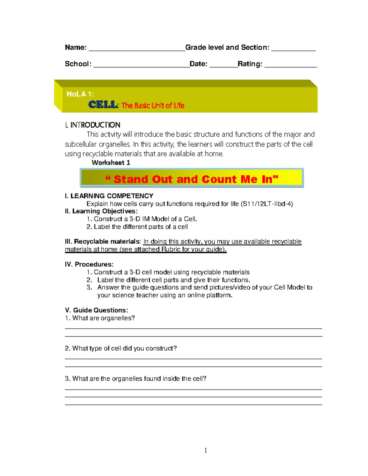 HOLA 1 for learners soft copy Name ________________________Grade