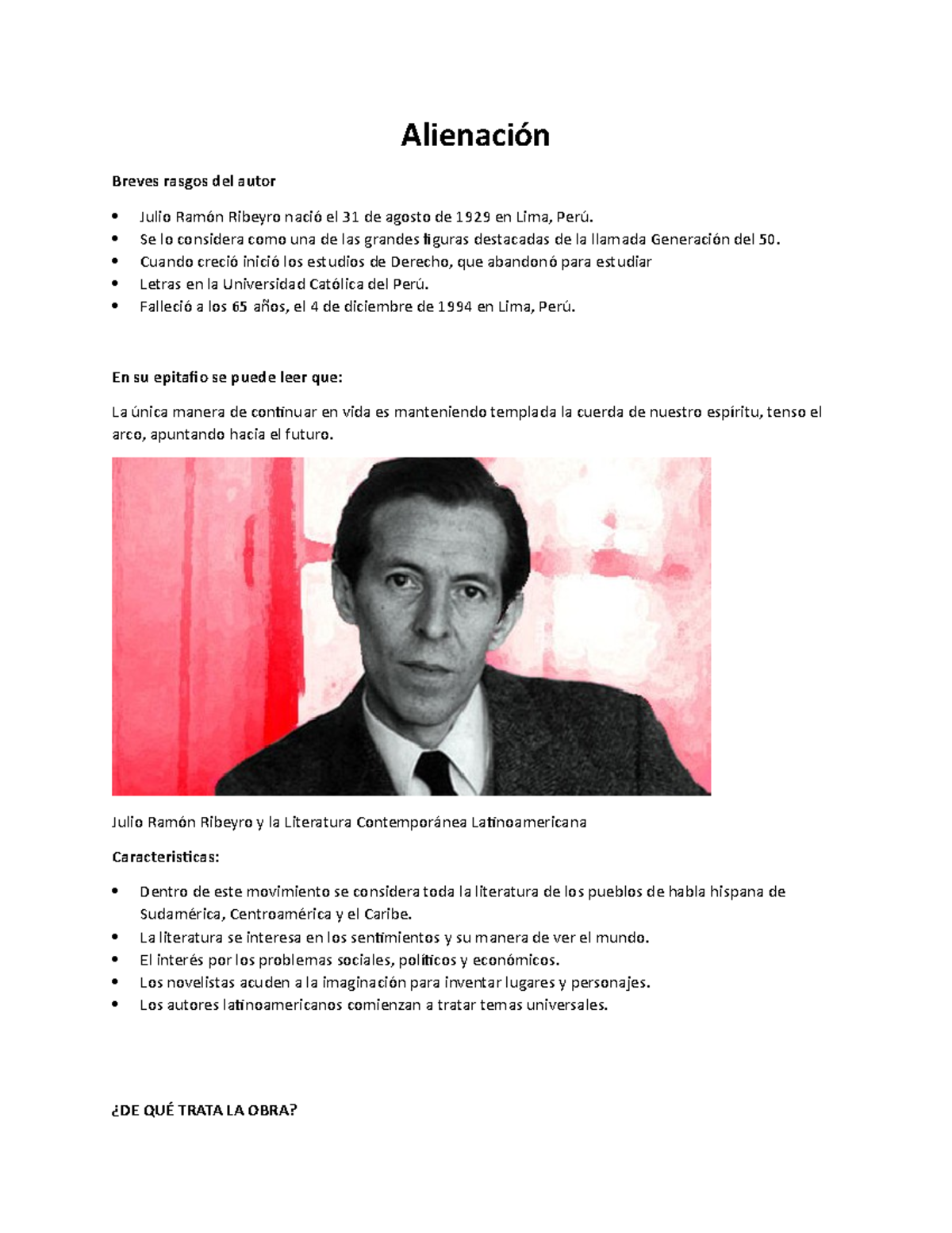 Alienación-lenguaje - deber - Alienación Breves rasgos del autor Julio ...