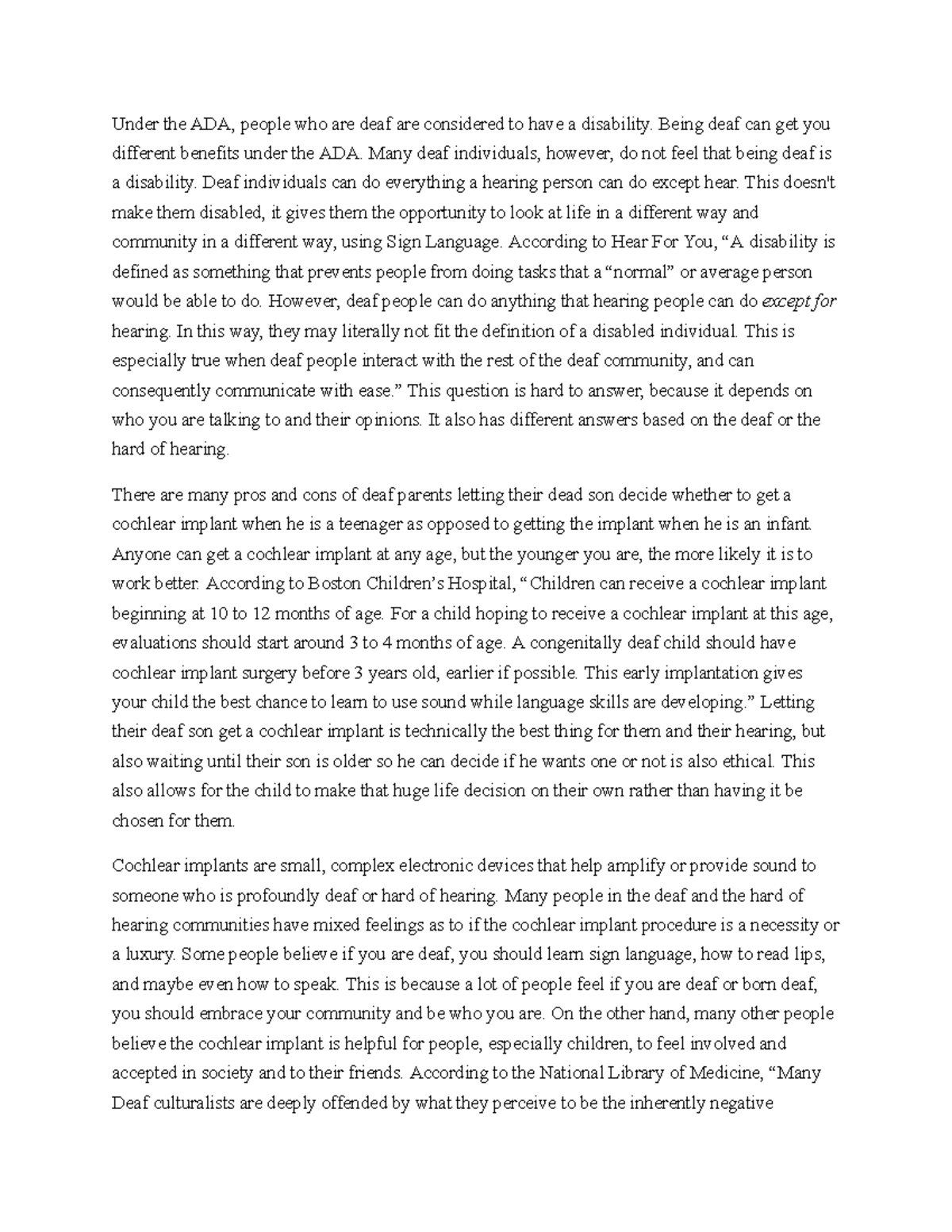 Assignment Discussion - Under the ADA, people who are deaf are ...