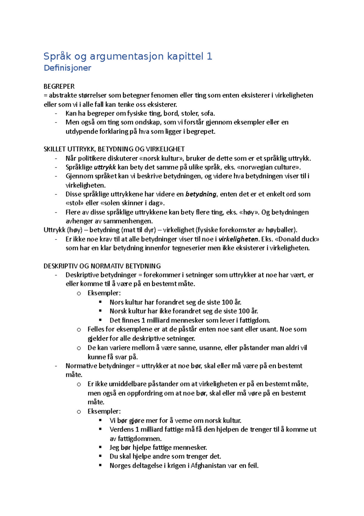 Definisjoner - Sammendrag av kapittel 2 fra språk og argumentasjon av ...