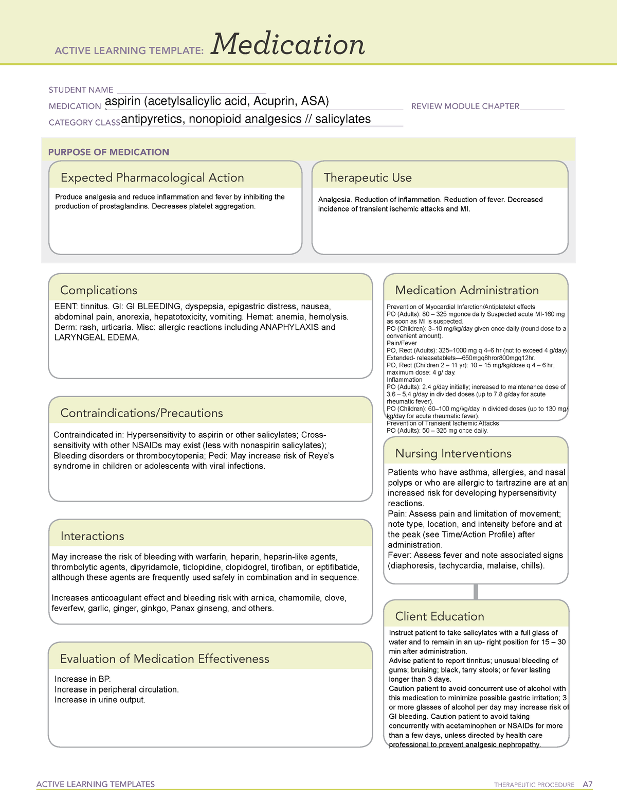 Active Learning Template medication-25 - Nursing Pharmacology - StuDocu With Regard To Pharmacology Drug Card Template